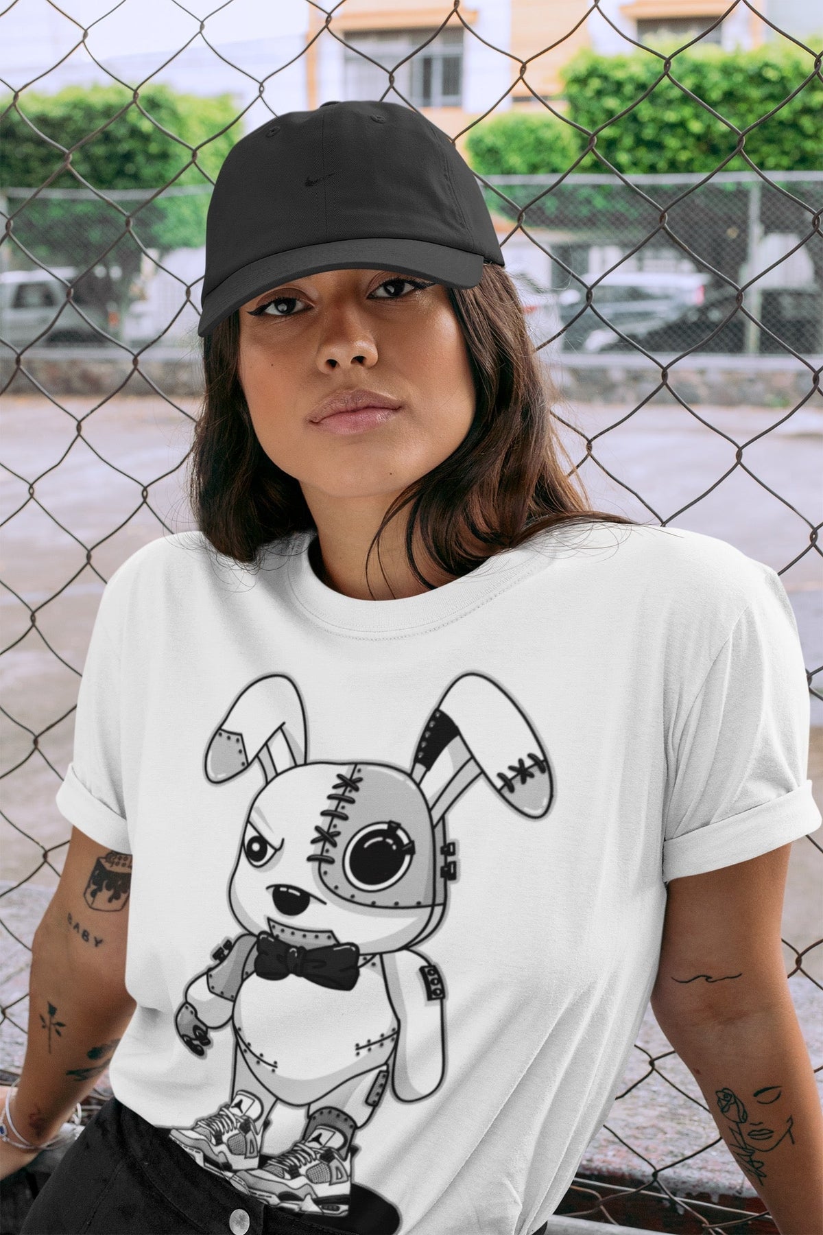 Jordan 4 Military Black Sneaker Matching T-Shirt Cyborg Bunny Sneaker Tees Jordan 4 Military Black Sneaker Release Tees Crew Neck Tees