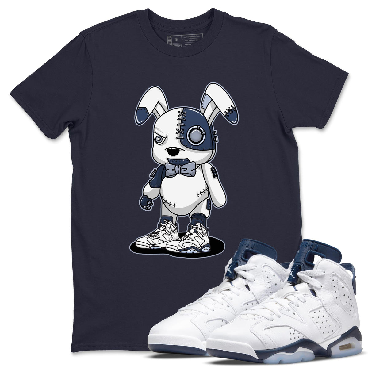 Jordan 6 Midnight Navy Sneaker Matching T-Shirt Cyborg Bunny Sneaker Tees Jordan 6 Midnight Navy Sneaker Release Tees Crew Neck Tees