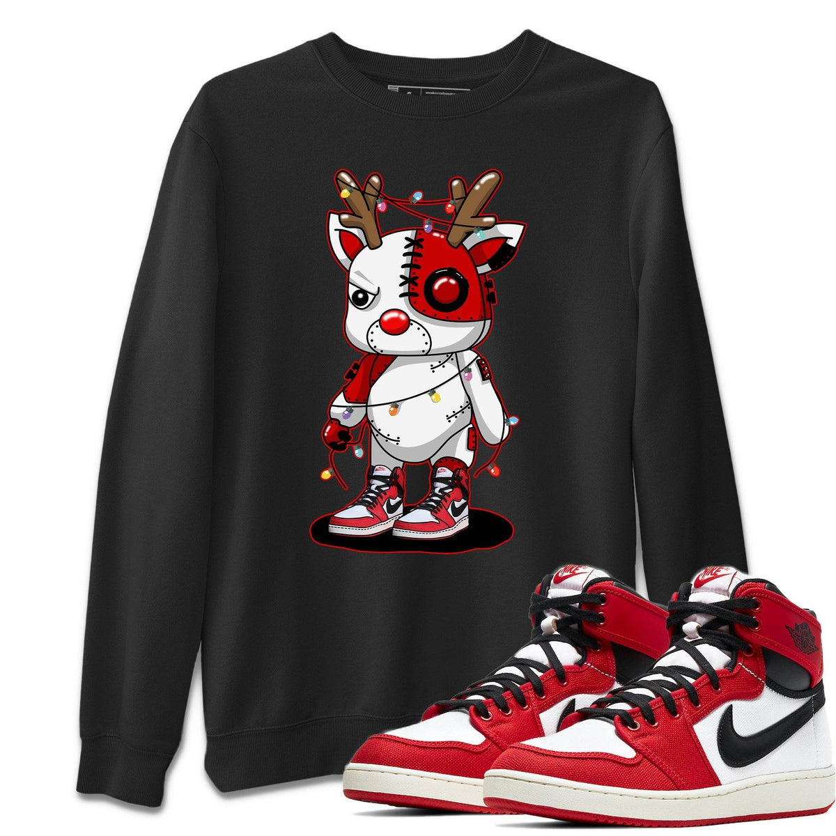 Jordan 1 AJKO Chicago Sneaker Match Tees Cyborg Reindeer Sneaker Tees Jordan 1 AJKO Chicago Jordan to match sneaker T-Shirt Crew Neck Shirts