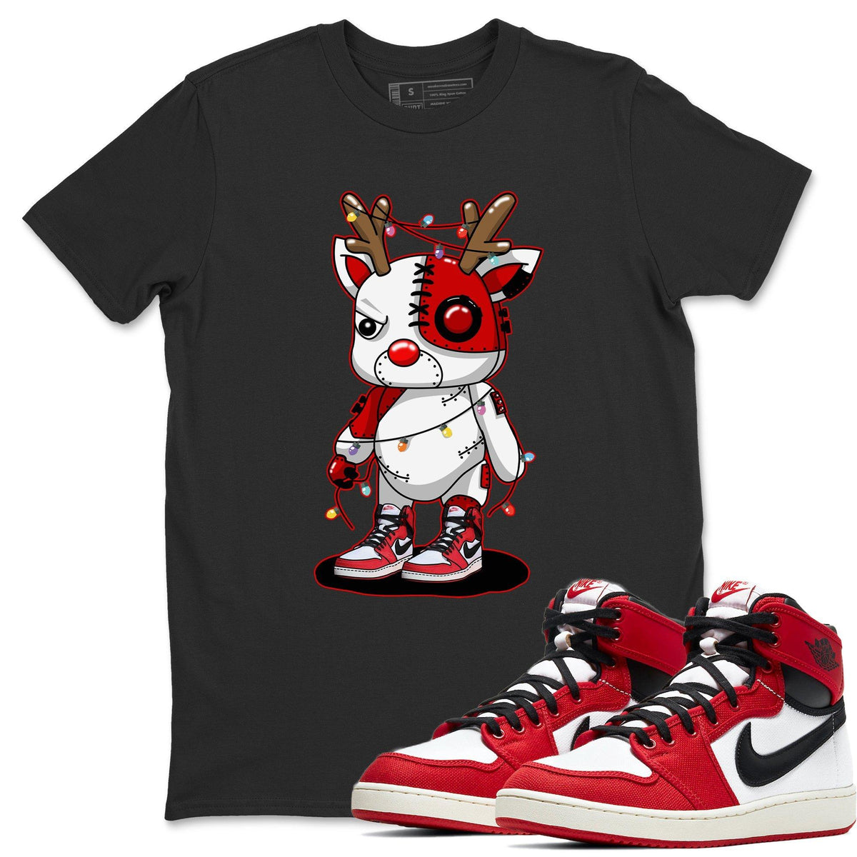 Jordan 1 AJKO Chicago Sneaker Match Tees Cyborg Reindeer Sneaker Tees Jordan 1 AJKO Chicago Jordan to match sneaker T-Shirt Crew Neck Shirts