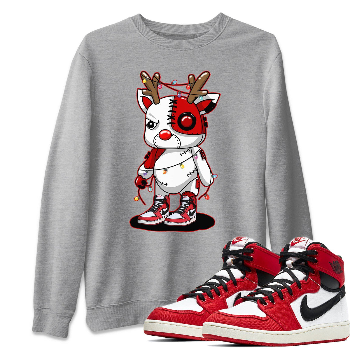 Jordan 1 AJKO Chicago Sneaker Match Tees Cyborg Reindeer Sneaker Tees Jordan 1 AJKO Chicago Jordan to match sneaker T-Shirt Crew Neck Shirts