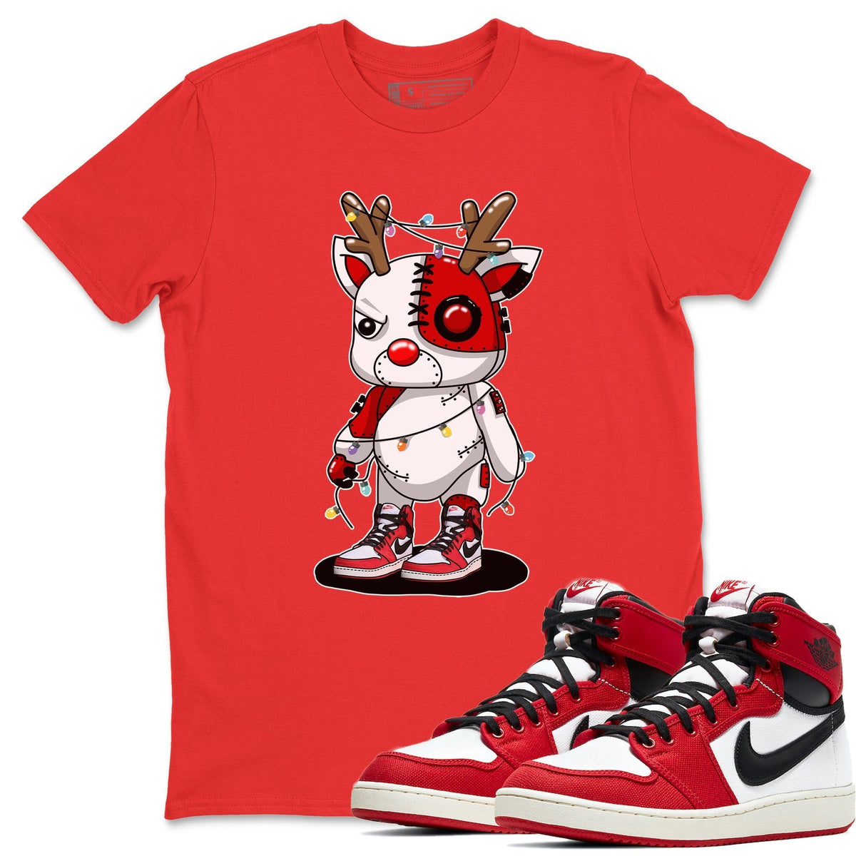Jordan 1 AJKO Chicago Sneaker Match Tees Cyborg Reindeer Sneaker Tees Jordan 1 AJKO Chicago Jordan to match sneaker T-Shirt Crew Neck Shirts