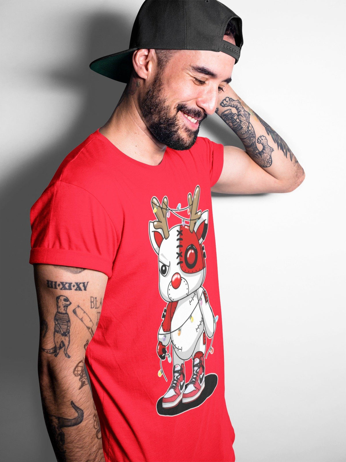 Jordan 1 AJKO Chicago Sneaker Match Tees Cyborg Reindeer Sneaker Tees Jordan 1 AJKO Chicago Jordan to match sneaker T-Shirt Crew Neck Shirts