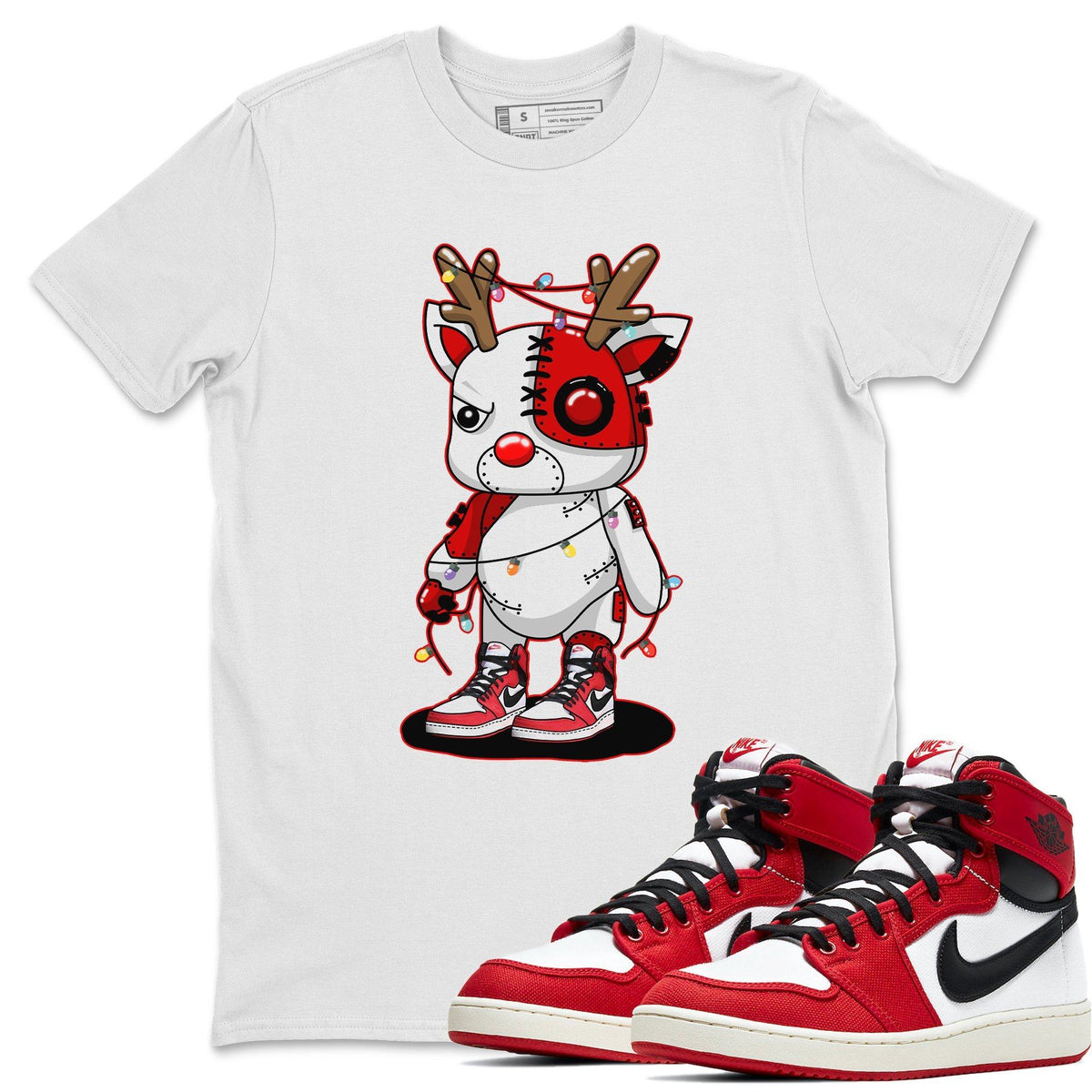 Jordan 1 AJKO Chicago Sneaker Match Tees Cyborg Reindeer Sneaker Tees Jordan 1 AJKO Chicago Jordan to match sneaker T-Shirt Crew Neck Shirts