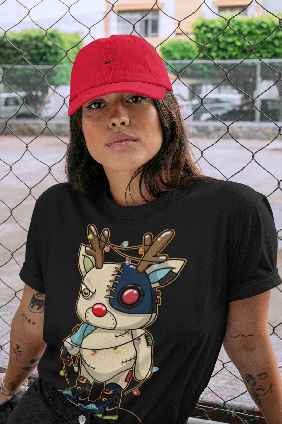 Jordan 1 Bio Hack Sneaker Match Tees Cyborg Reindeer Sneaker Tees Jordan 1 Bio Hack Jordan to match sneaker T-Shirt Crew Neck Shirts