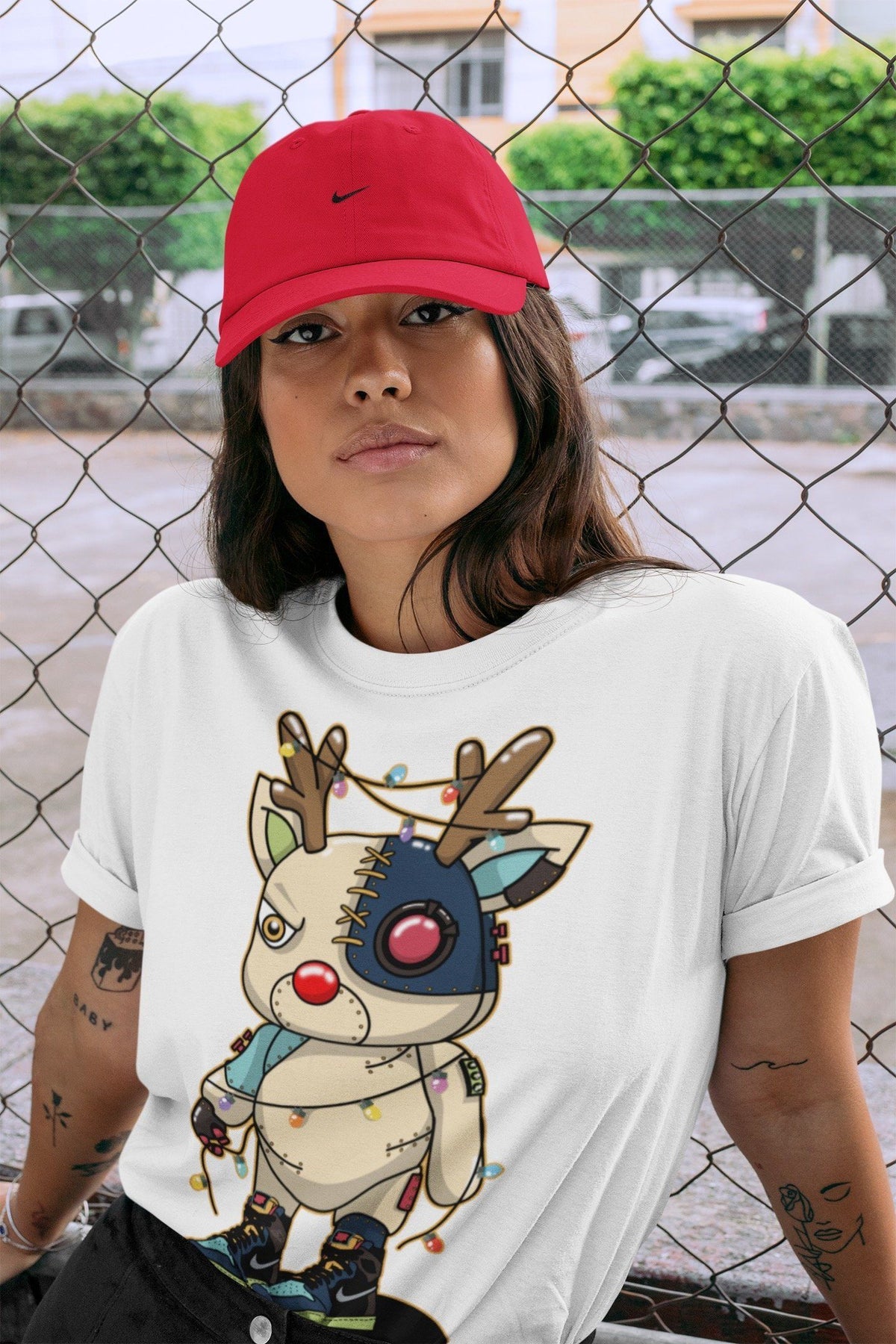 Jordan 1 Bio Hack Sneaker Match Tees Cyborg Reindeer Sneaker Tees Jordan 1 Bio Hack Jordan to match sneaker T-Shirt Crew Neck Shirts