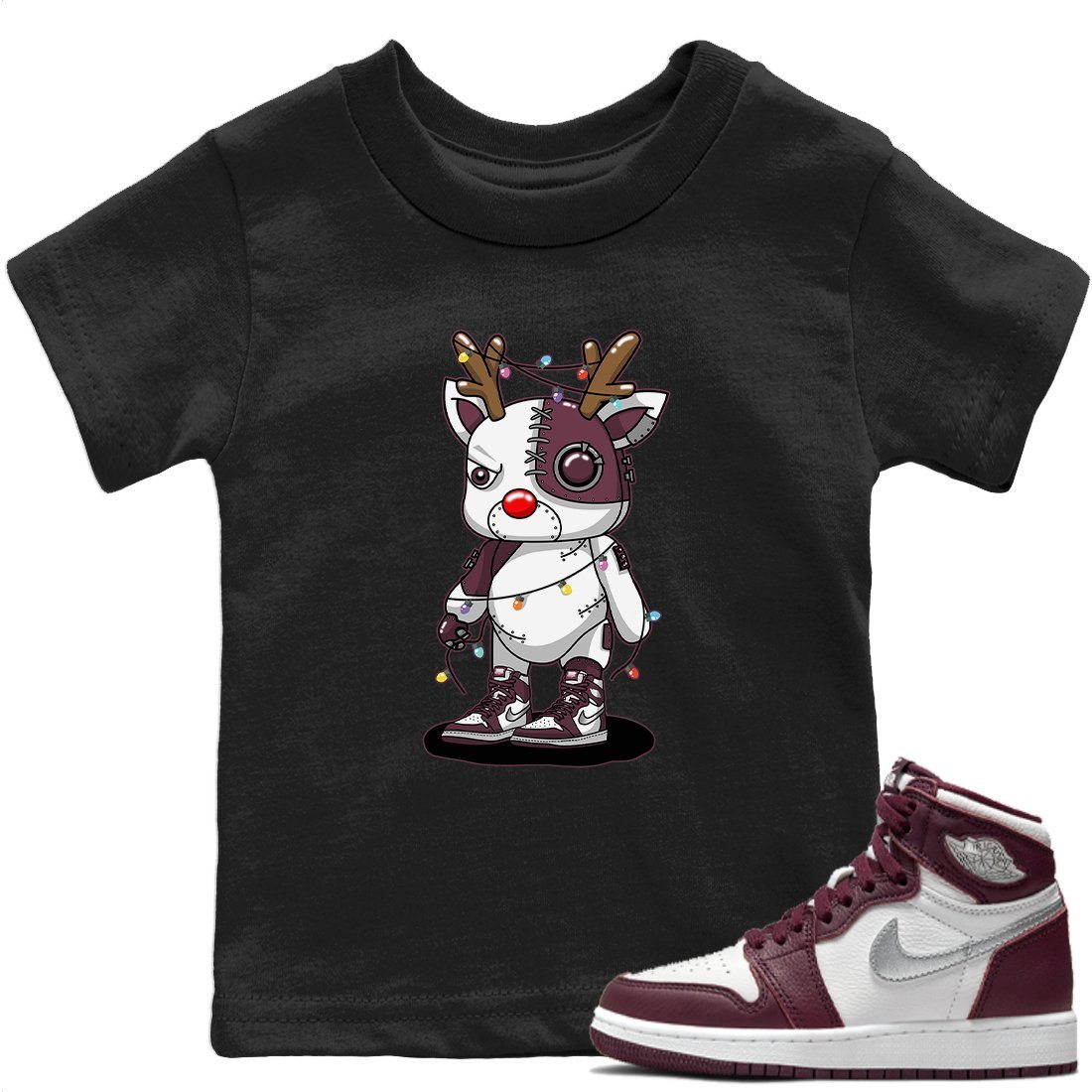 Jordan 1 Bordeaux Sneaker Matching T-Shirt Cyborg Reindeer Sneaker Tees Jordan 1 Bordeaux Sneaker Release Tees Kids Shirts