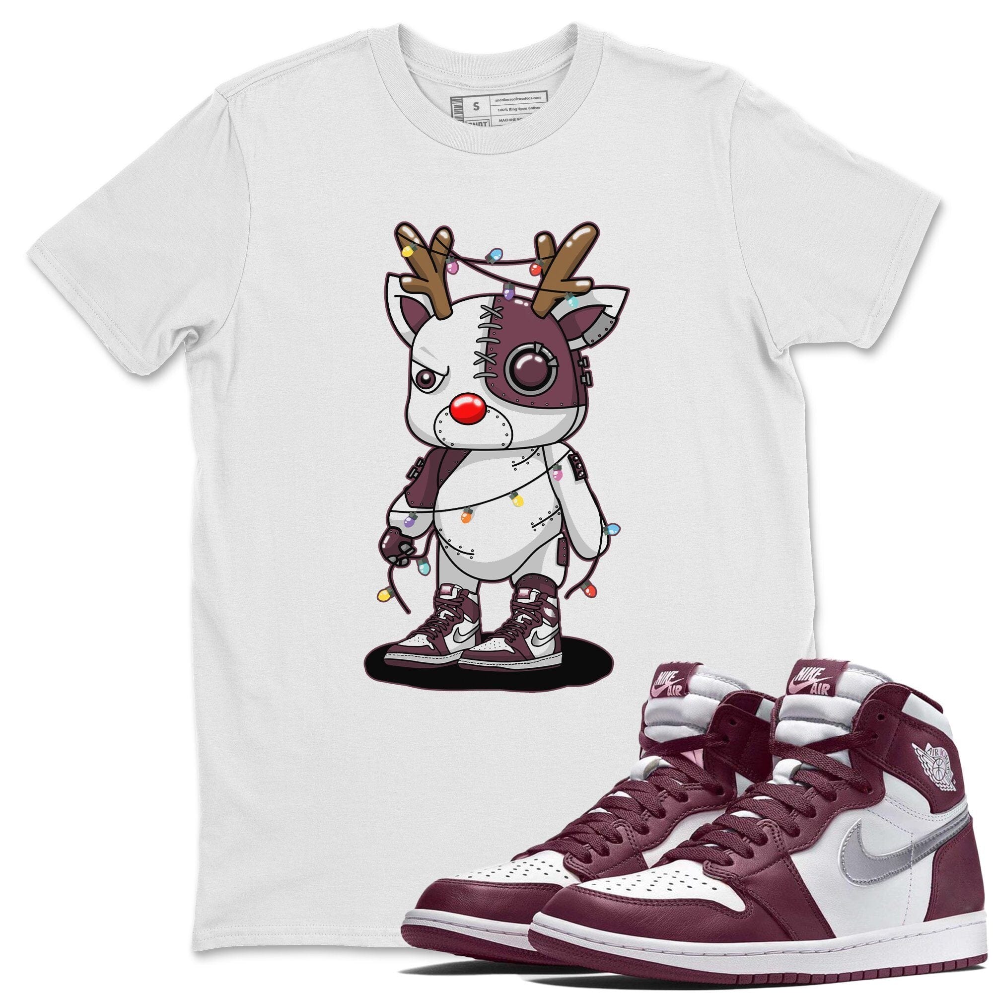 Jordan 1 Bordeaux Sneaker Matching T-Shirt Cyborg Reindeer Sneaker Tees Jordan 1 Bordeaux Sneaker Release Tees Crew Neck Tees