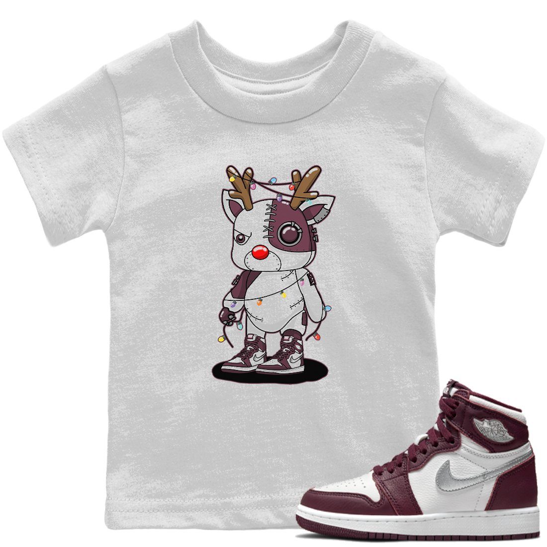 Jordan 1 Bordeaux Sneaker Matching T-Shirt Cyborg Reindeer Sneaker Tees Jordan 1 Bordeaux Sneaker Release Tees Kids Shirts