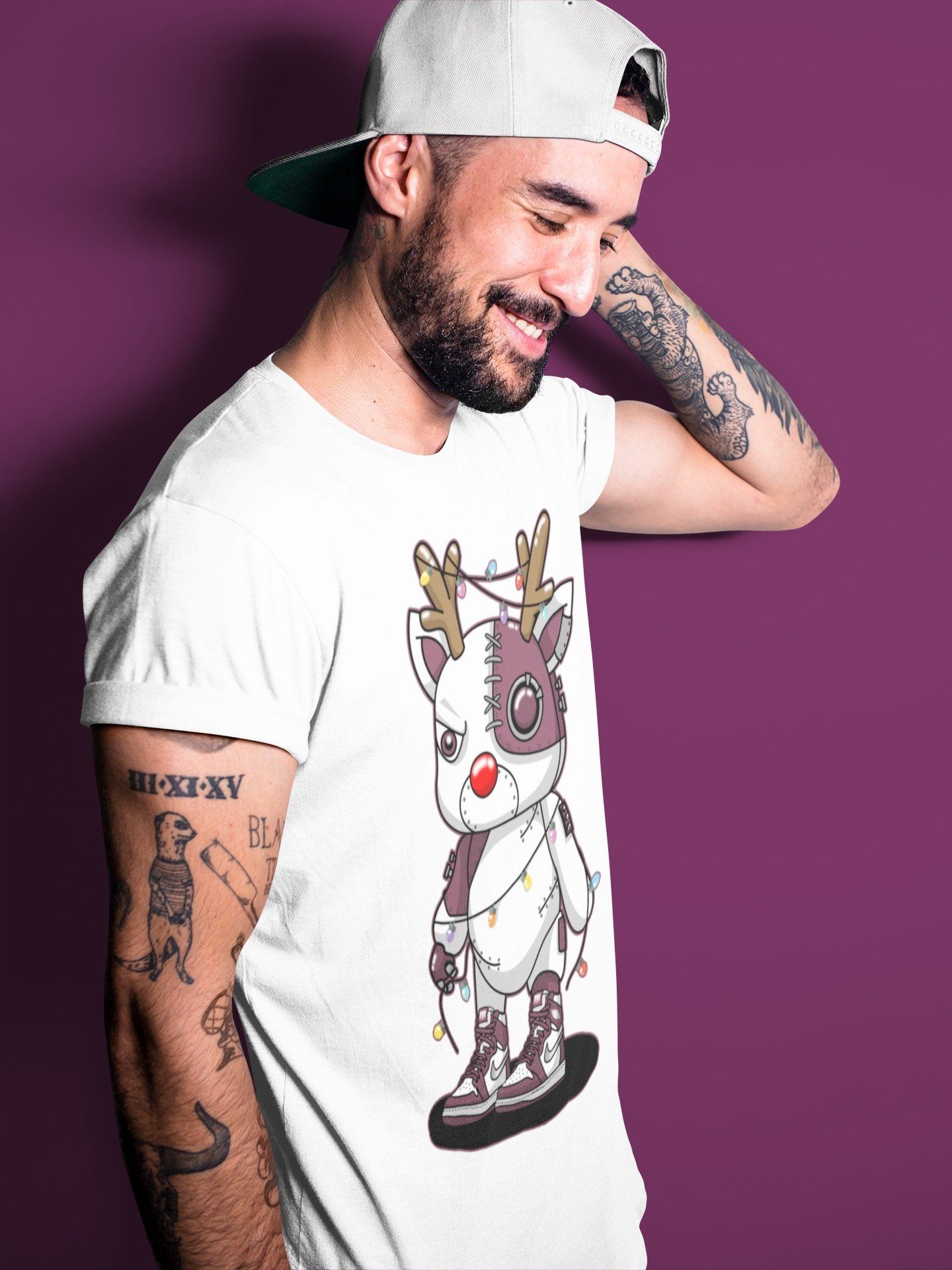 Jordan 1 Bordeaux Sneaker Matching T-Shirt Cyborg Reindeer Sneaker Tees Jordan 1 Bordeaux Sneaker Release Tees Crew Neck Tees