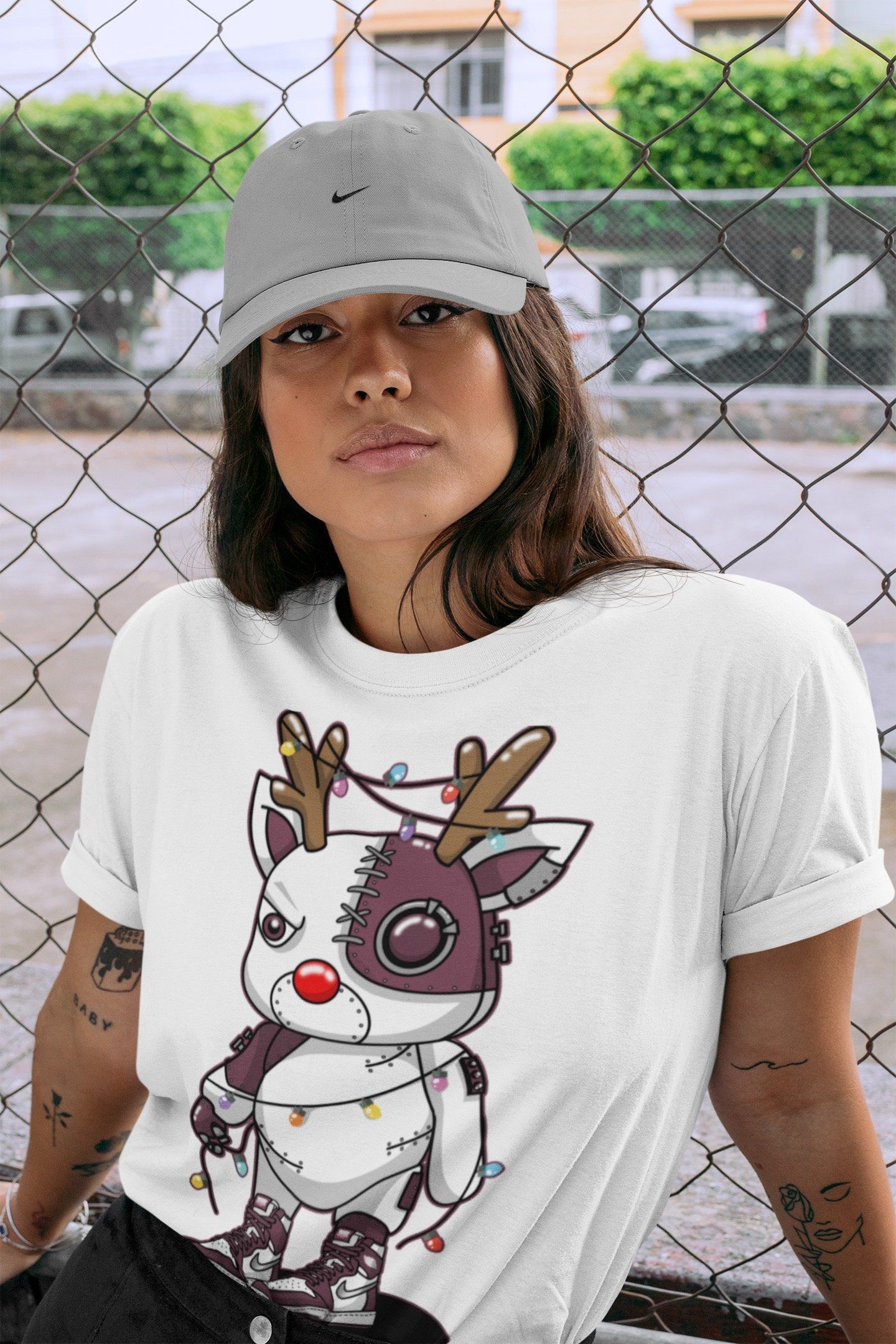 Jordan 1 Bordeaux Sneaker Matching T-Shirt Cyborg Reindeer Sneaker Tees Jordan 1 Bordeaux Sneaker Release Tees Crew Neck Tees