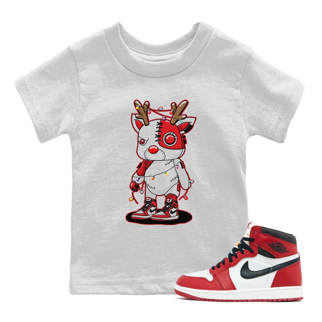 Jordan 1 Lost & Found Sneaker Matching T-Shirt Cyborg Reindeer Sneaker Tees Jordan 1 Lost & Found Sneaker Release Tees Kids Shirts