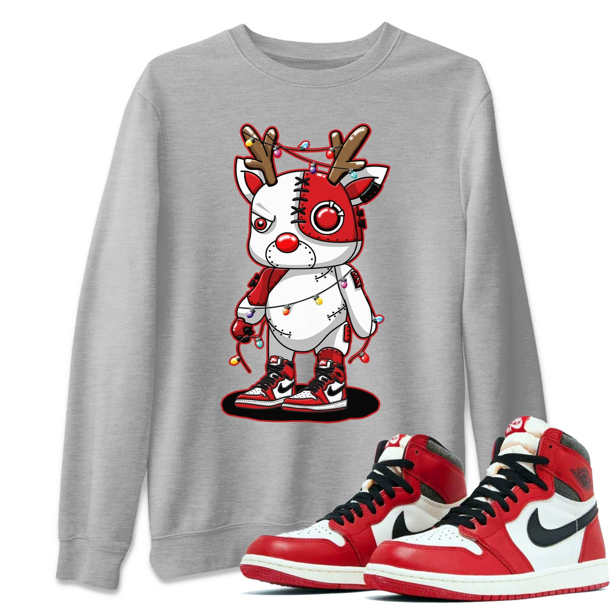 Jordan 1 Lost & Found Sneaker Matching T-Shirt Cyborg Reindeer Sneaker Tees Jordan 1 Lost & Found Sneaker Release Tees Crew Neck Tees