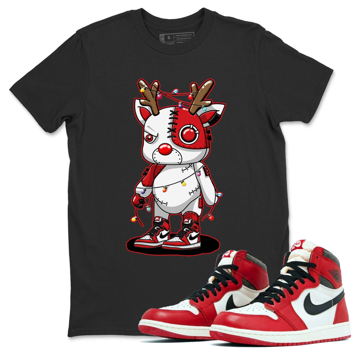 Jordan 1 Lost & Found Sneaker Matching T-Shirt Cyborg Reindeer Sneaker Tees Jordan 1 Lost & Found Sneaker Release Tees Crew Neck Tees