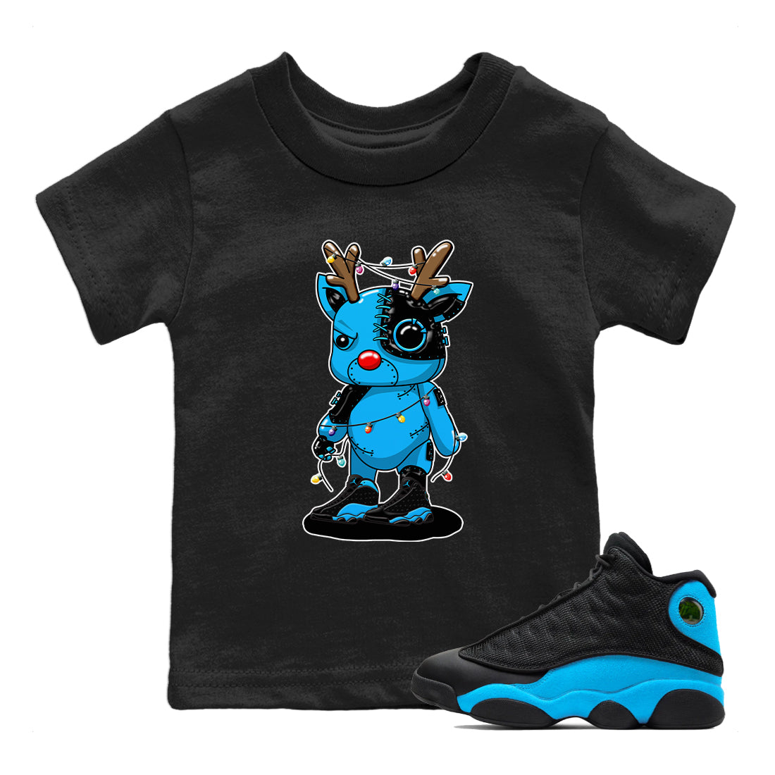 Jordan 13 UNC Sneaker Matching T-Shirt Cyborg Reindeer Sneaker Tees Jordan 13 UNC Sneaker Release Tees Kids Shirts