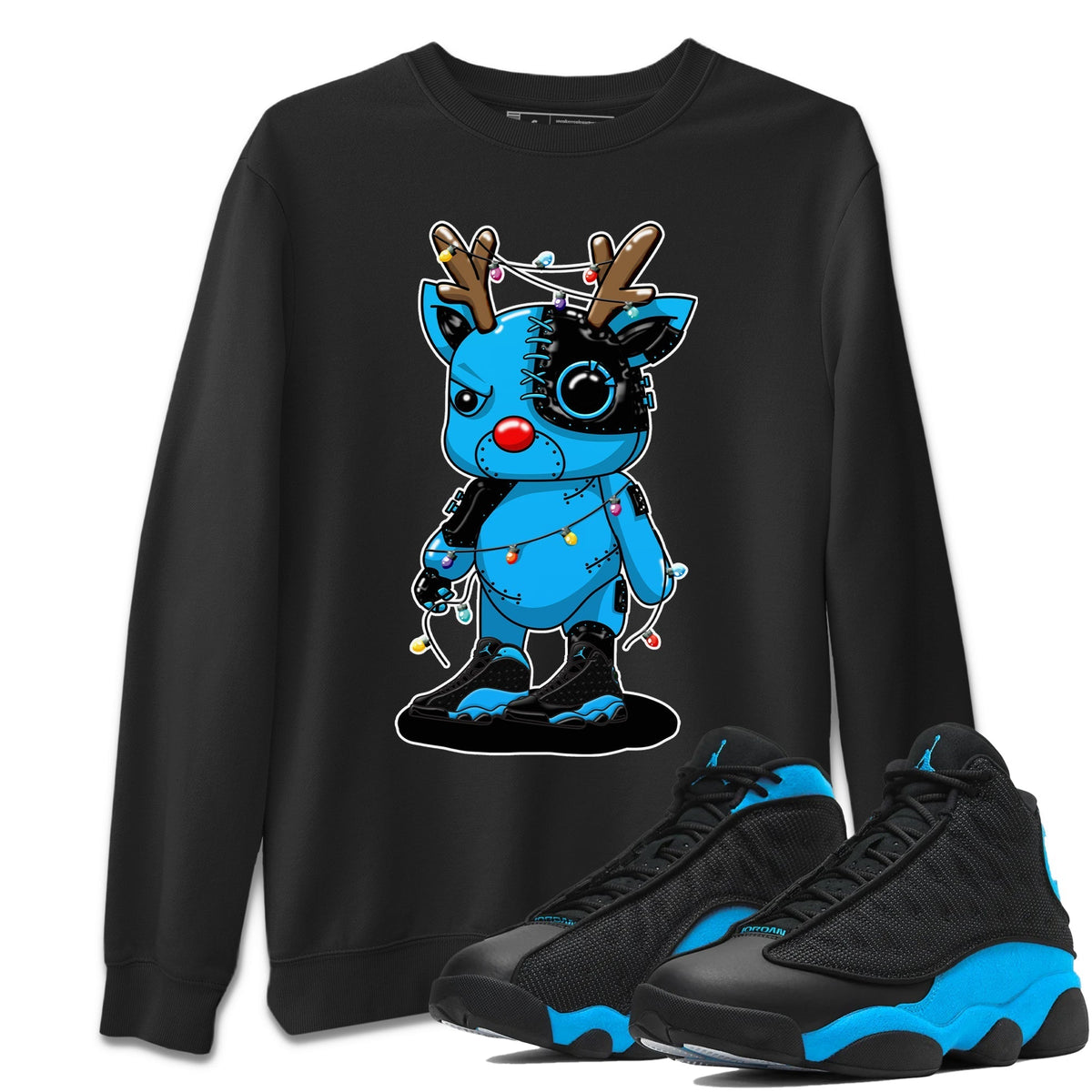 Jordan 13 UNC Sneaker Matching T-Shirt Cyborg Reindeer Sneaker Tees Jordan 13 UNC Sneaker Release Tees Crew Neck Tees