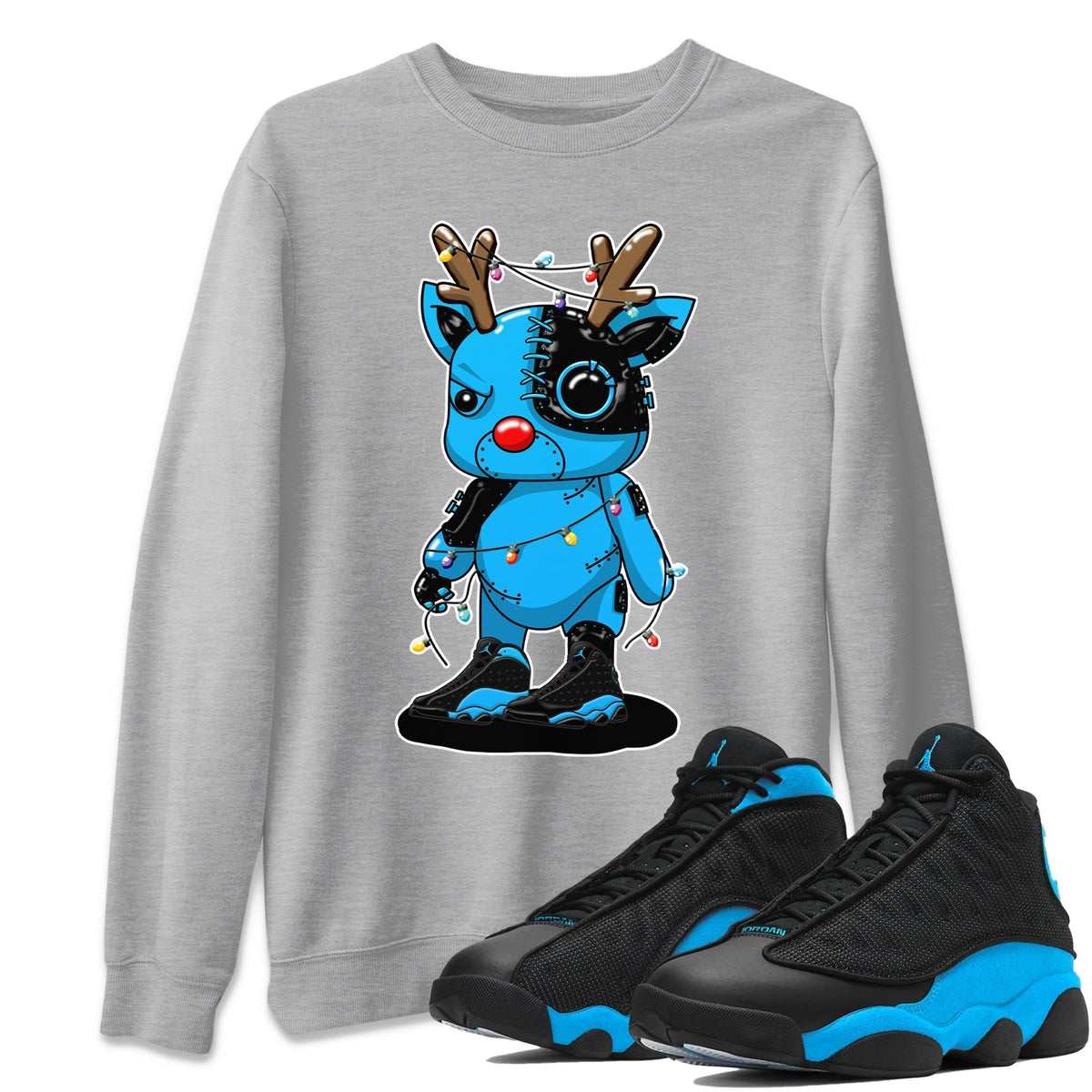 Jordan 13 UNC Sneaker Matching T-Shirt Cyborg Reindeer Sneaker Tees Jordan 13 UNC Sneaker Release Tees Crew Neck Tees
