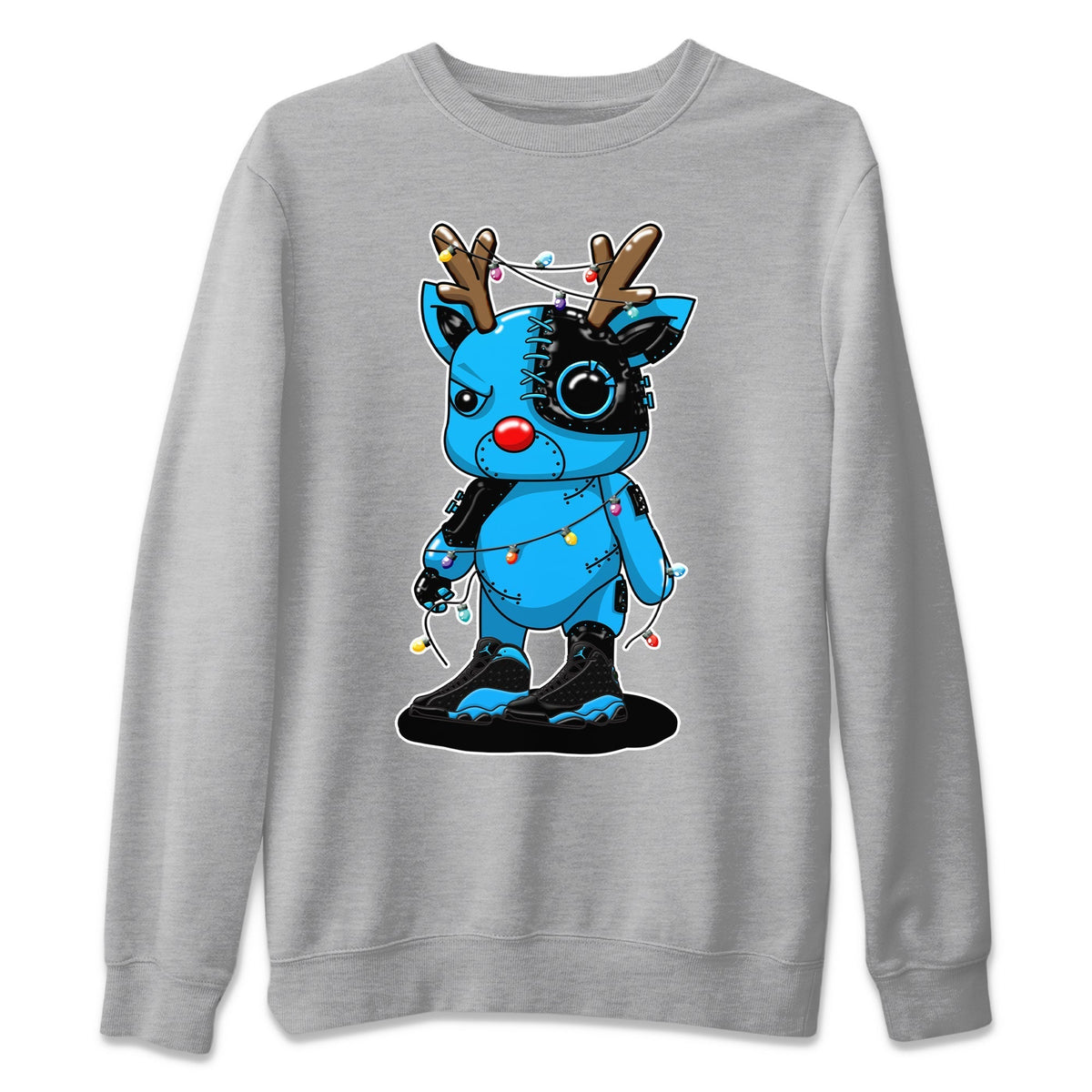 Jordan 13 UNC Sneaker Matching T-Shirt Cyborg Reindeer Sneaker Tees Jordan 13 UNC Sneaker Release Tees Crew Neck Tees