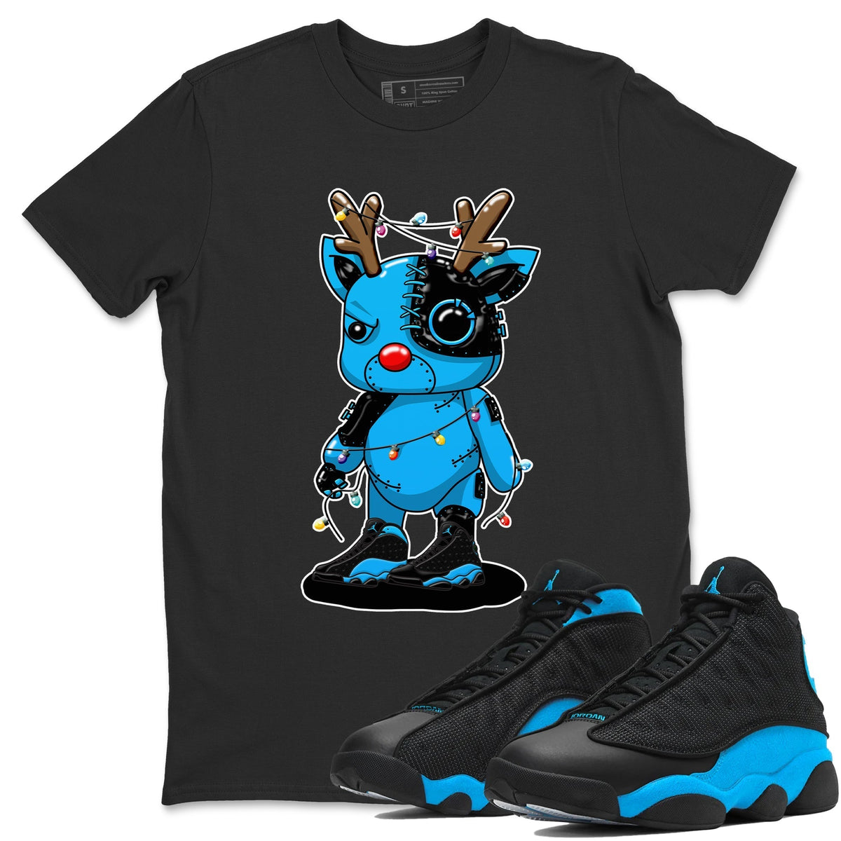 Jordan 13 UNC Sneaker Matching T-Shirt Cyborg Reindeer Sneaker Tees Jordan 13 UNC Sneaker Release Tees Crew Neck Tees