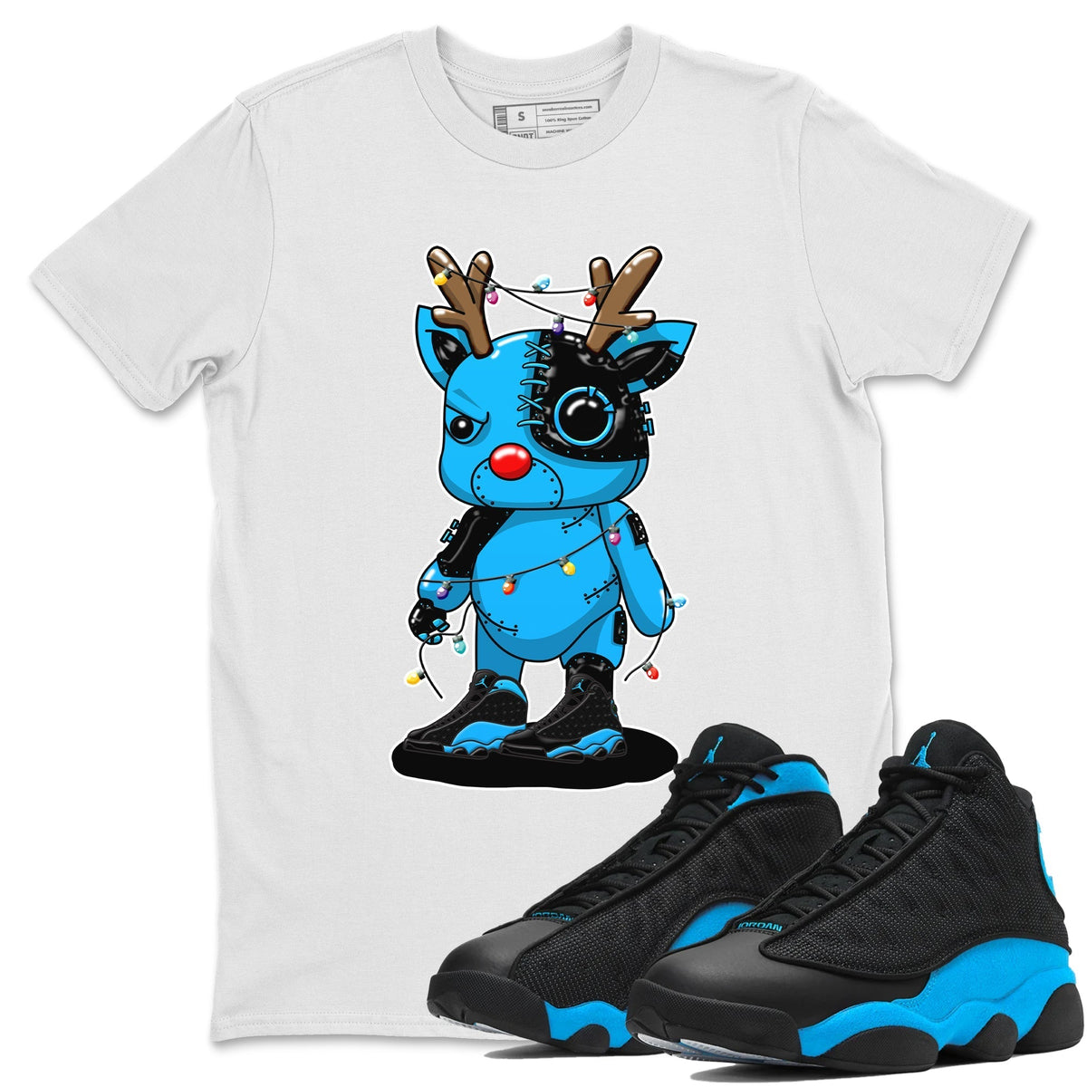 Jordan 13 UNC Sneaker Matching T-Shirt Cyborg Reindeer Sneaker Tees Jordan 13 UNC Sneaker Release Tees Crew Neck Tees