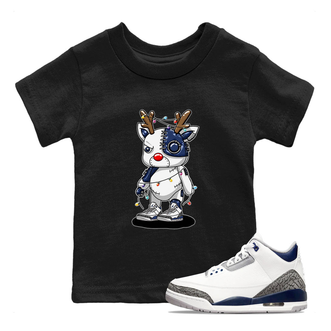 Air Jordan 3 Retro Midnight Navy shirt to match jordans Cyborg Reindeer sneaker shirt 3s Midnight Navy Drip Gear Zone baby toddler Black 1 cotton Shirt