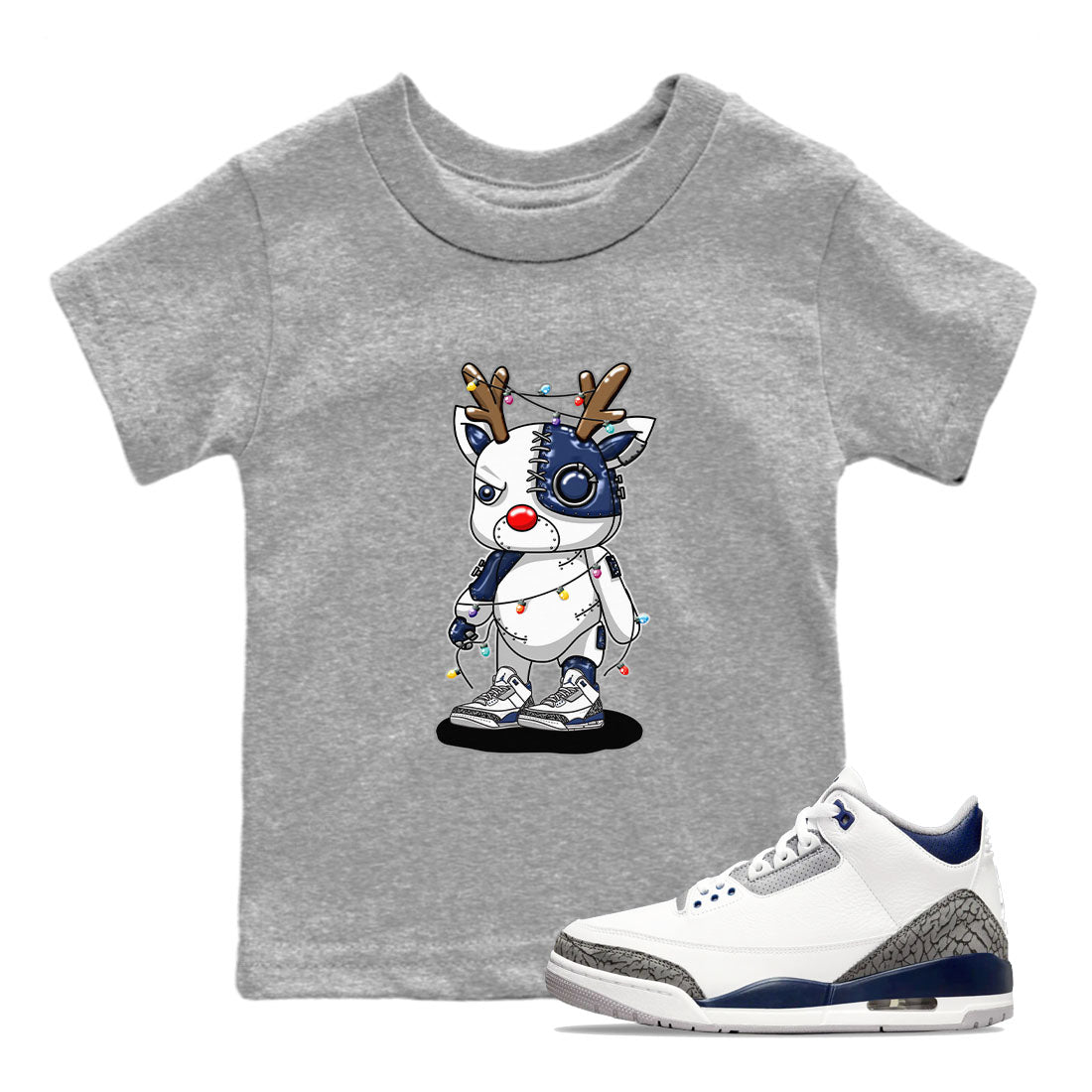 Air Jordan 3 Retro Midnight Navy shirt to match jordans Cyborg Reindeer sneaker shirt 3s Midnight Navy Drip Gear Zone baby toddler Heather Grey 1 cotton Shirt
