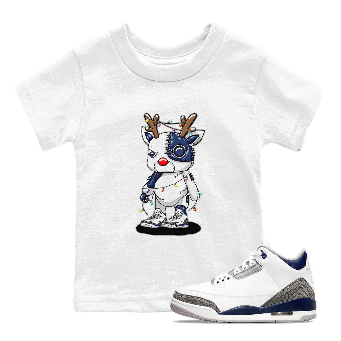 Air Jordan 3 Retro Midnight Navy shirt to match jordans Cyborg Reindeer sneaker shirt 3s Midnight Navy Drip Gear Zone baby toddler White 1 cotton Shirt