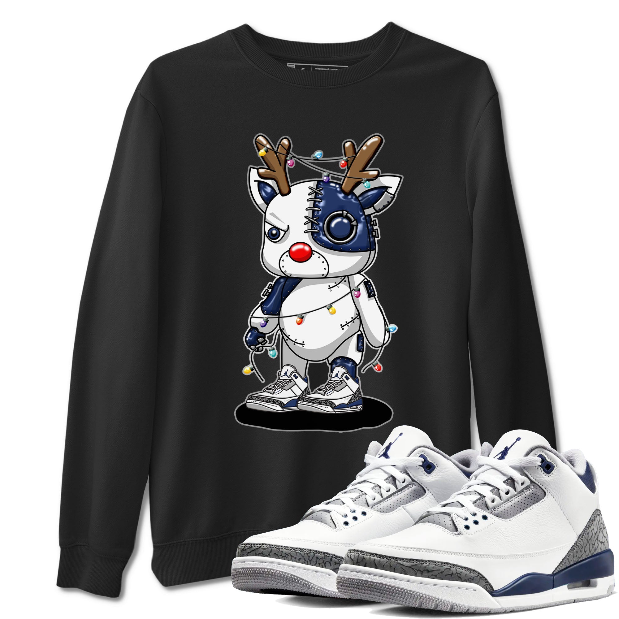 Air Jordan 3 Retro Midnight Navy shirt to match jordans Cyborg Reindeer sneaker shirt 3s Midnight Navy Drip Gear Zone unisex crew neck cotton Black 1 crew neck shirt