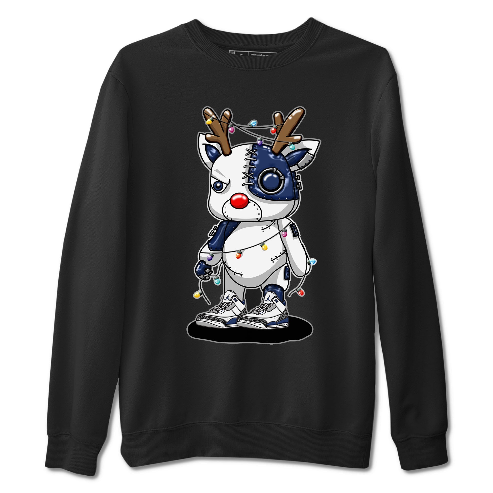 Air Jordan 3 Retro Midnight Navy shirt to match jordans Cyborg Reindeer sneaker shirt 3s Midnight Navy Drip Gear Zone unisex crew neck cotton Black 2 crew neck shirt