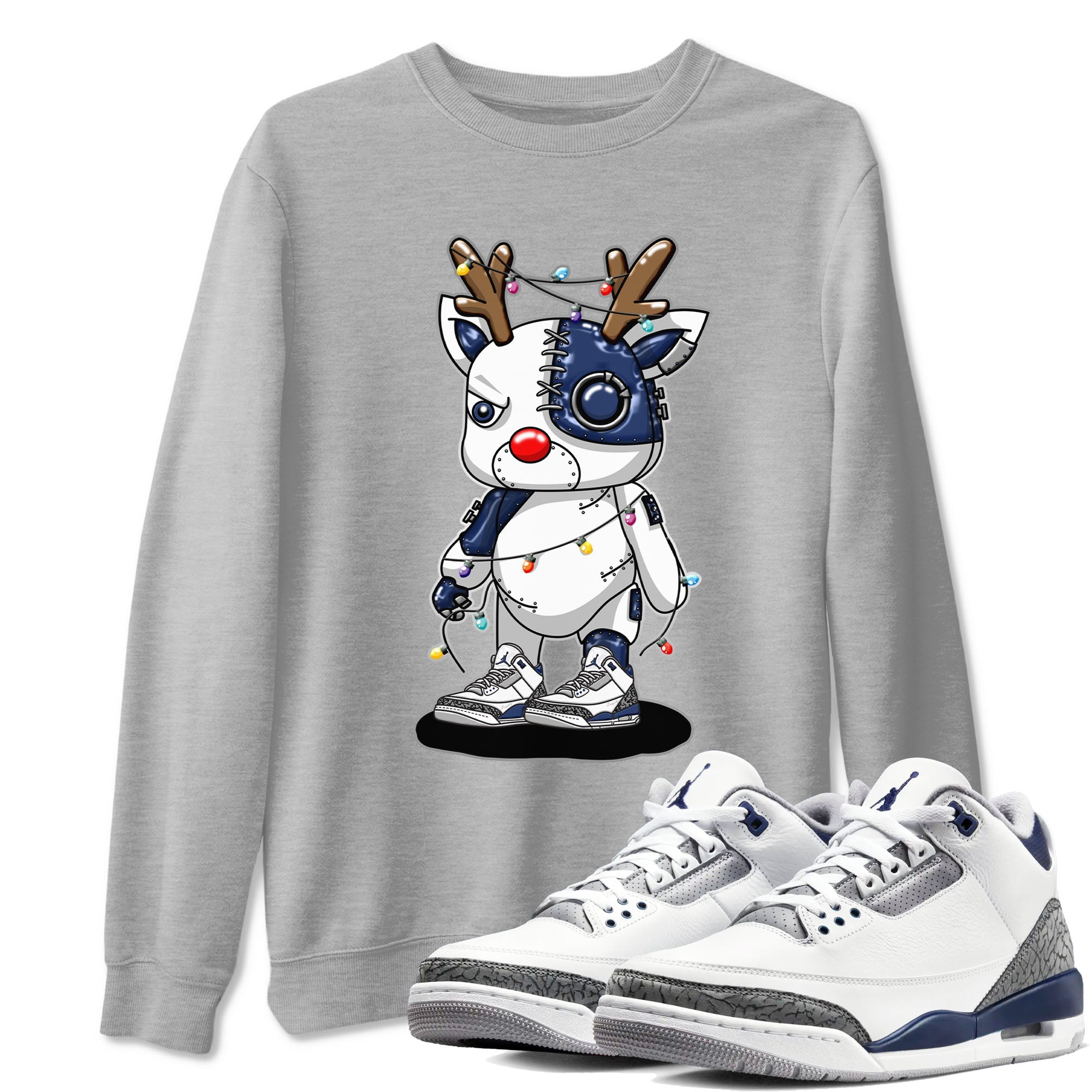 Air Jordan 3 Retro Midnight Navy shirt to match jordans Cyborg Reindeer sneaker shirt 3s Midnight Navy Drip Gear Zone unisex crew neck cotton Heather Grey 1 crew neck shirt
