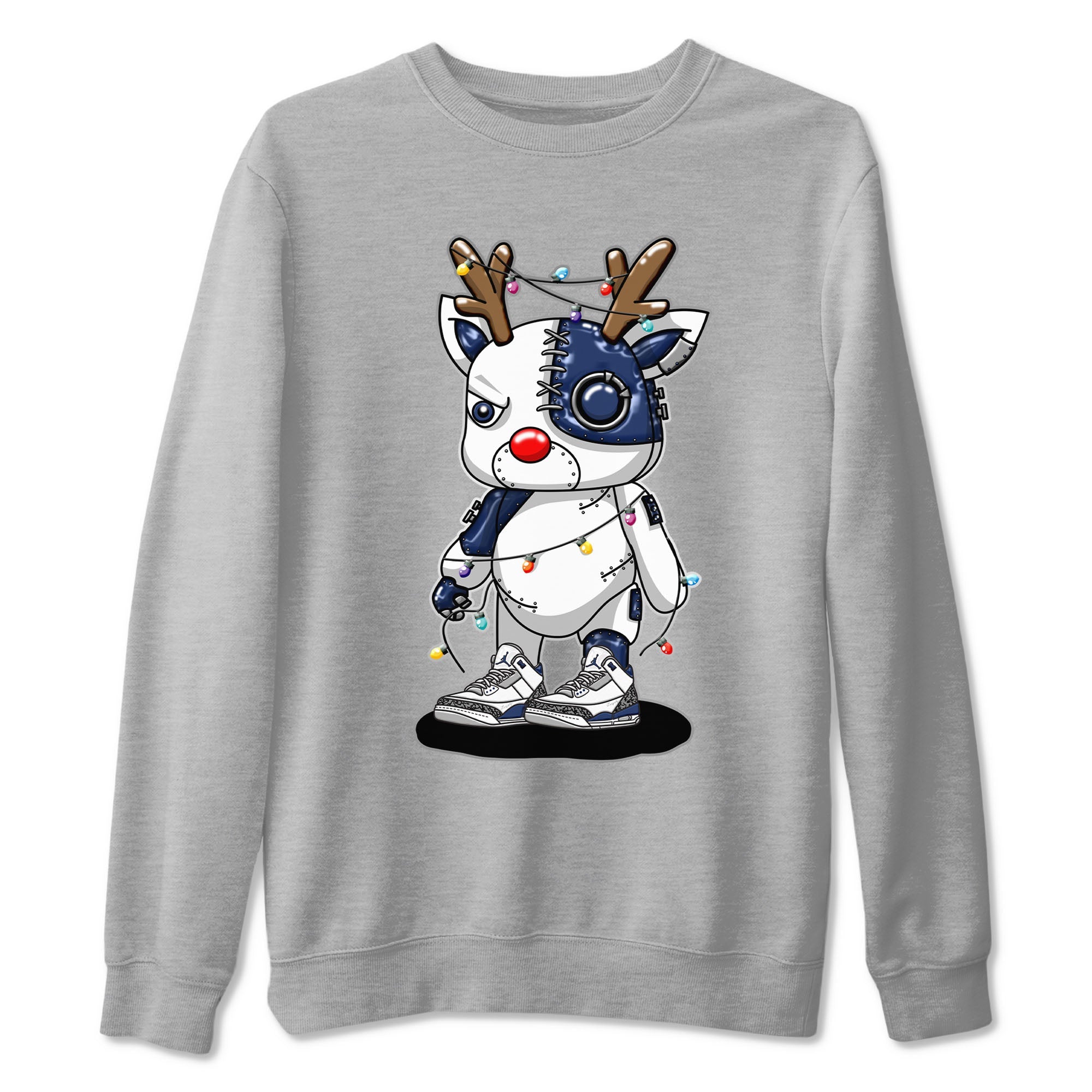 Air Jordan 3 Retro Midnight Navy shirt to match jordans Cyborg Reindeer sneaker shirt 3s Midnight Navy Drip Gear Zone unisex crew neck cotton Heather Grey 2 crew neck shirt
