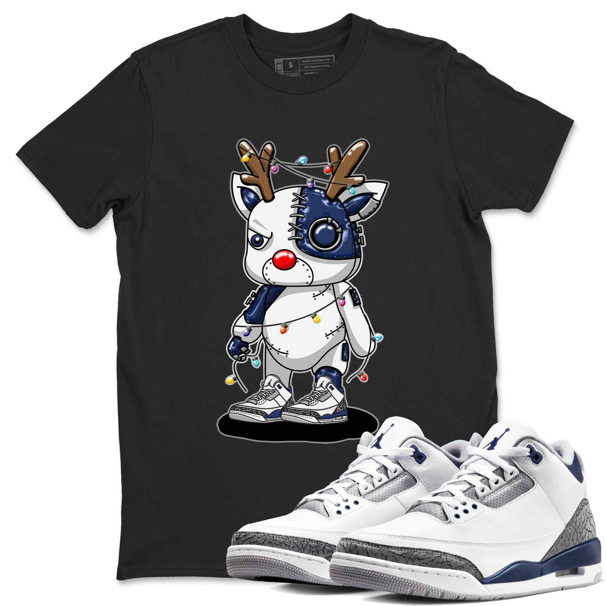 Air Jordan 3 Retro Midnight Navy shirt to match jordans Cyborg Reindeer sneaker shirt 3s Midnight Navy Drip Gear Zone unisex crew neck cotton Black 1 crew neck shirt