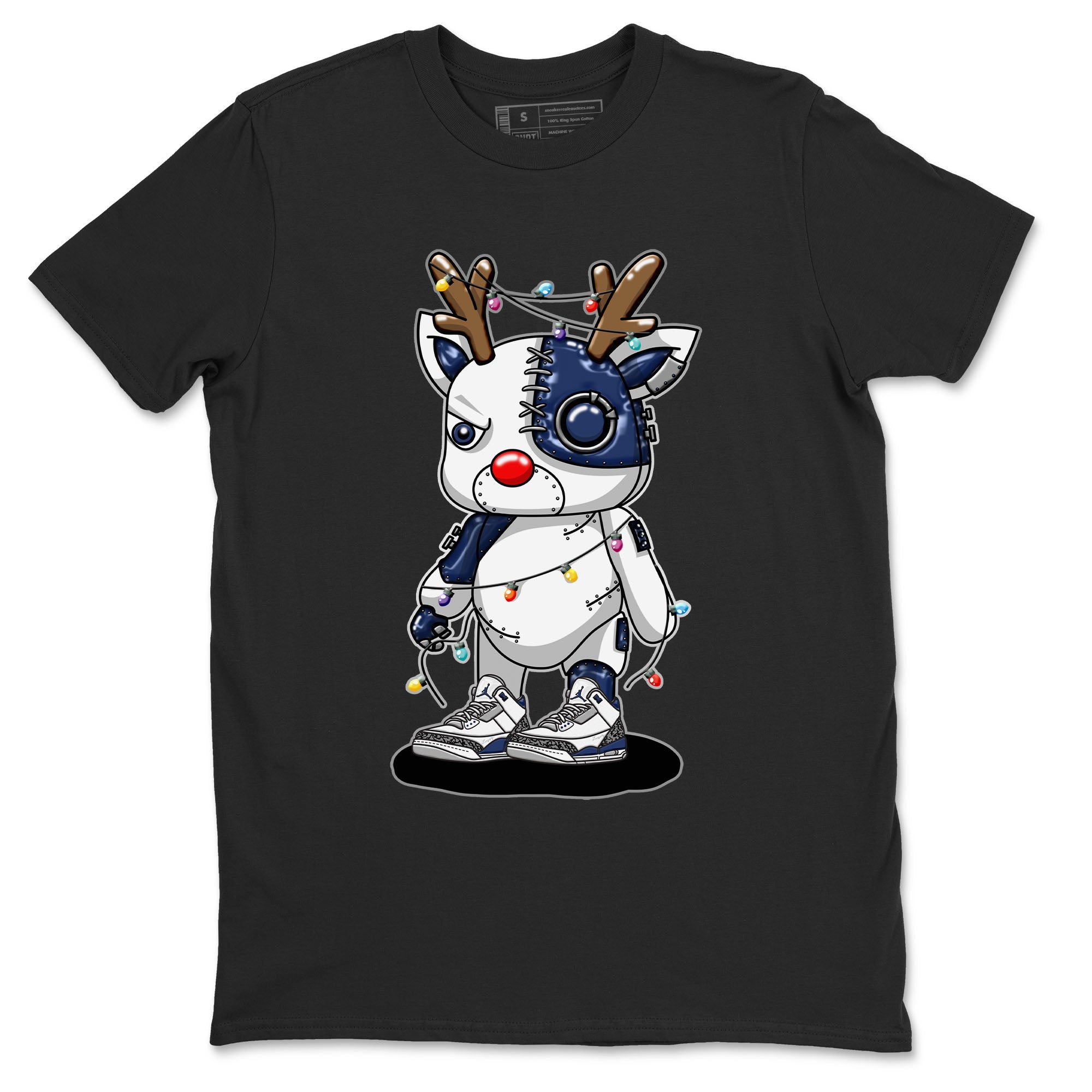 Air Jordan 3 Retro Midnight Navy shirt to match jordans Cyborg Reindeer sneaker shirt 3s Midnight Navy Drip Gear Zone unisex crew neck cotton Black 2 crew neck shirt