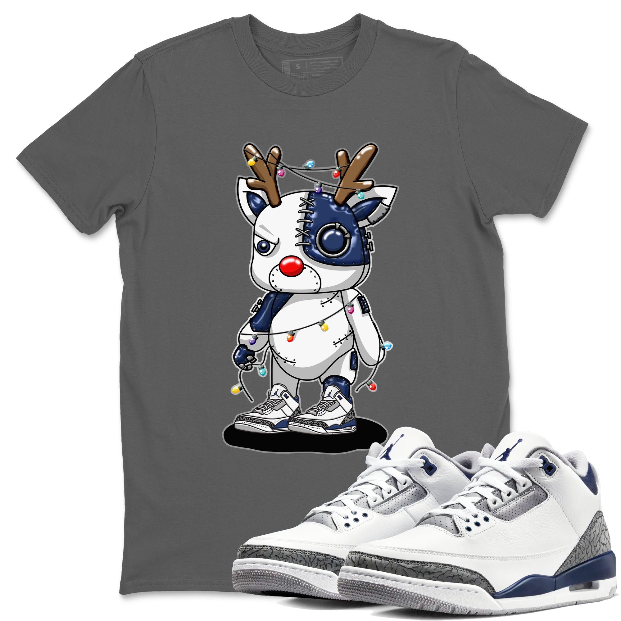 Air Jordan 3 Retro Midnight Navy shirt to match jordans Cyborg Reindeer sneaker shirt 3s Midnight Navy Drip Gear Zone unisex crew neck cotton Cool Grey 1 crew neck shirt