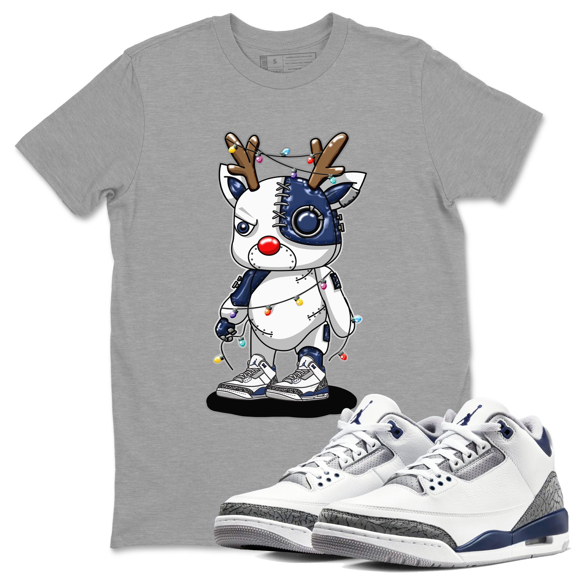 Air Jordan 3 Retro Midnight Navy shirt to match jordans Cyborg Reindeer sneaker shirt 3s Midnight Navy Drip Gear Zone unisex crew neck cotton Heather Grey 1 crew neck shirt