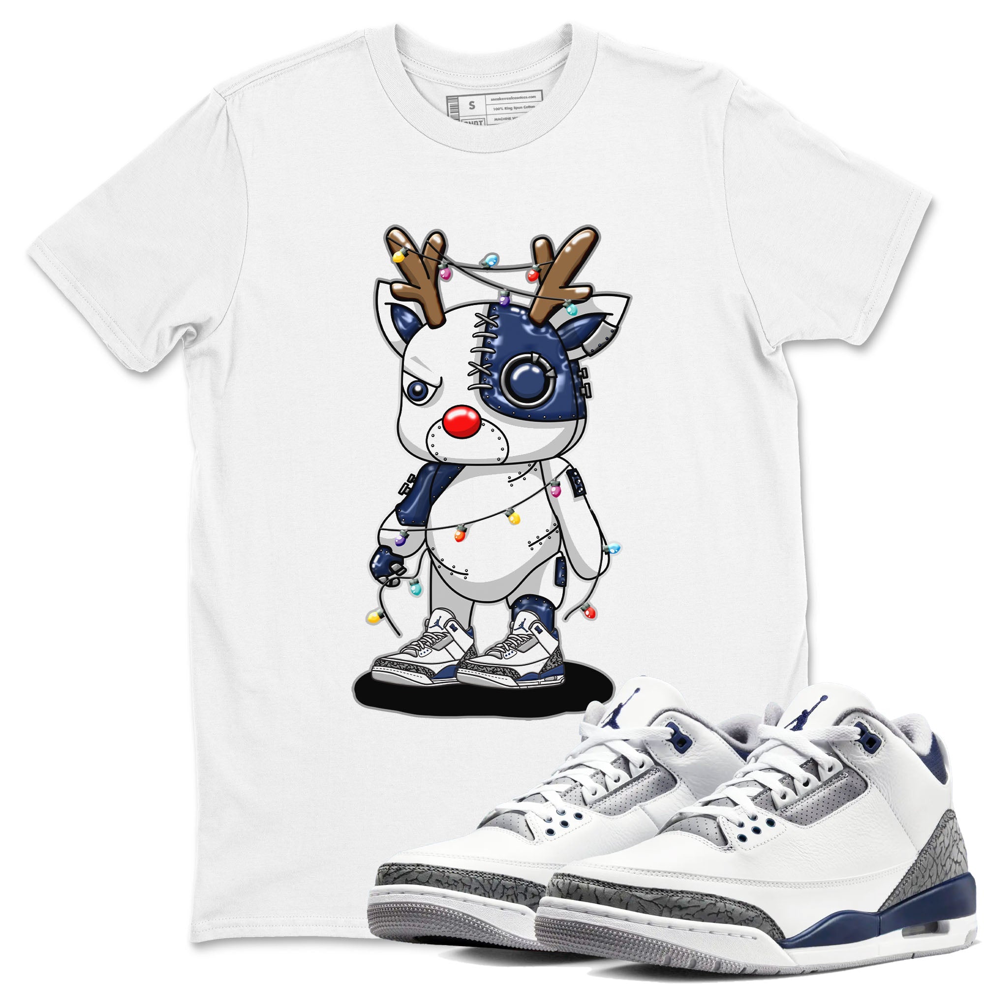 Air Jordan 3 Retro Midnight Navy shirt to match jordans Cyborg Reindeer sneaker shirt 3s Midnight Navy Drip Gear Zone unisex crew neck cotton White 1 crew neck shirt