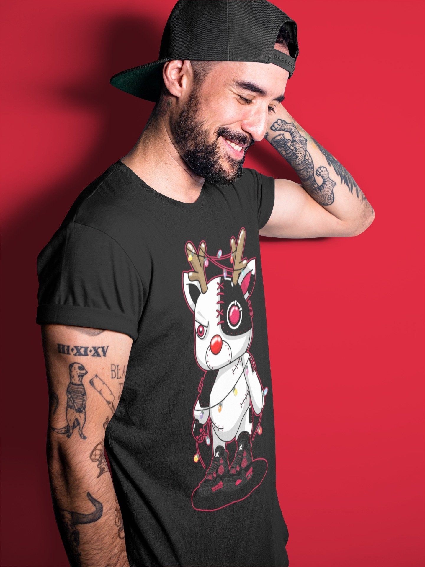 Jordan 4 Red Thunder Shirt To Match Jordans Cyborg Reindeer Sneaker Tees Jordan 4 Red Thunder Drip Gear Zone Sneaker Matching Clothing Unisex Shirts