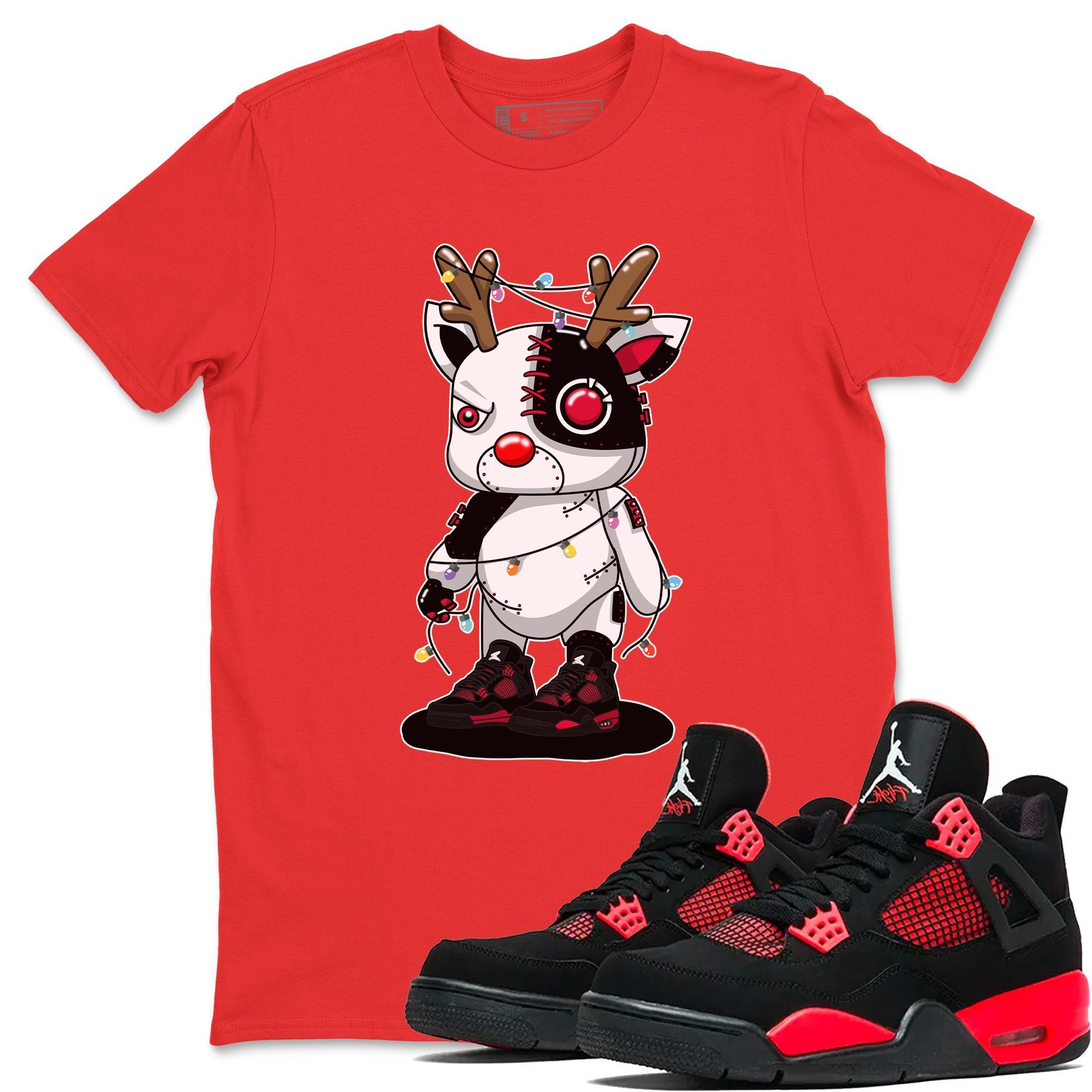 Jordan 4 Red Thunder Shirt To Match Jordans Cyborg Reindeer Sneaker Tees Jordan 4 Red Thunder Drip Gear Zone Sneaker Matching Clothing Unisex Shirts