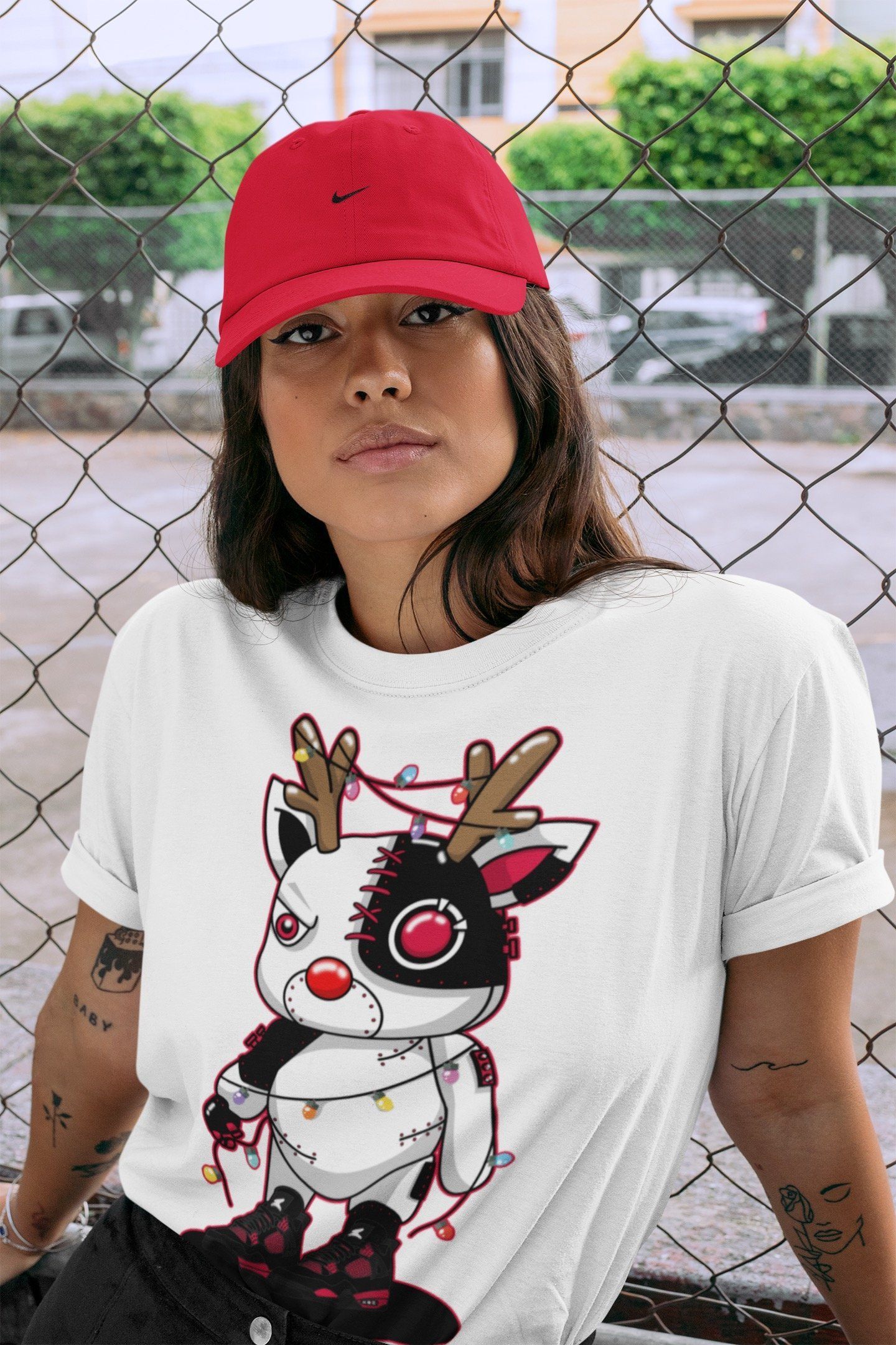 Jordan 4 Red Thunder Shirt To Match Jordans Cyborg Reindeer Sneaker Tees Jordan 4 Red Thunder Drip Gear Zone Sneaker Matching Clothing Unisex Shirts