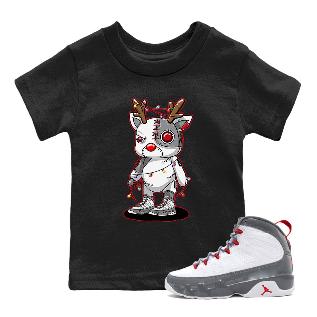 Jordan 9 Fire Red Shirt To Match Jordans Cyborg Reindeer Sneaker Tees Jordan 9 Fire Red Drip Gear Zone Sneaker Matching Clothing Kids Shirts