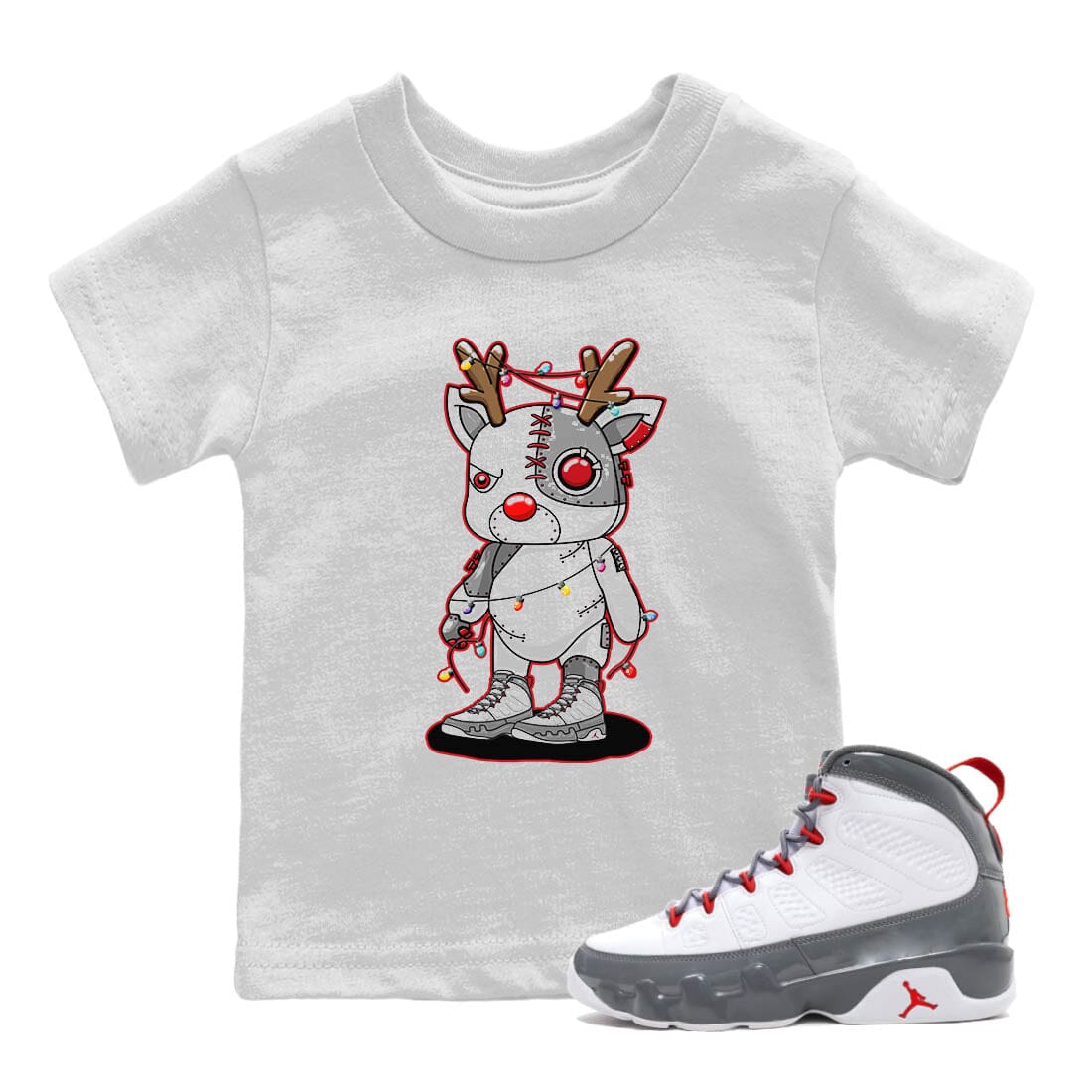 Jordan 9 Fire Red Shirt To Match Jordans Cyborg Reindeer Sneaker Tees Jordan 9 Fire Red Drip Gear Zone Sneaker Matching Clothing Kids Shirts