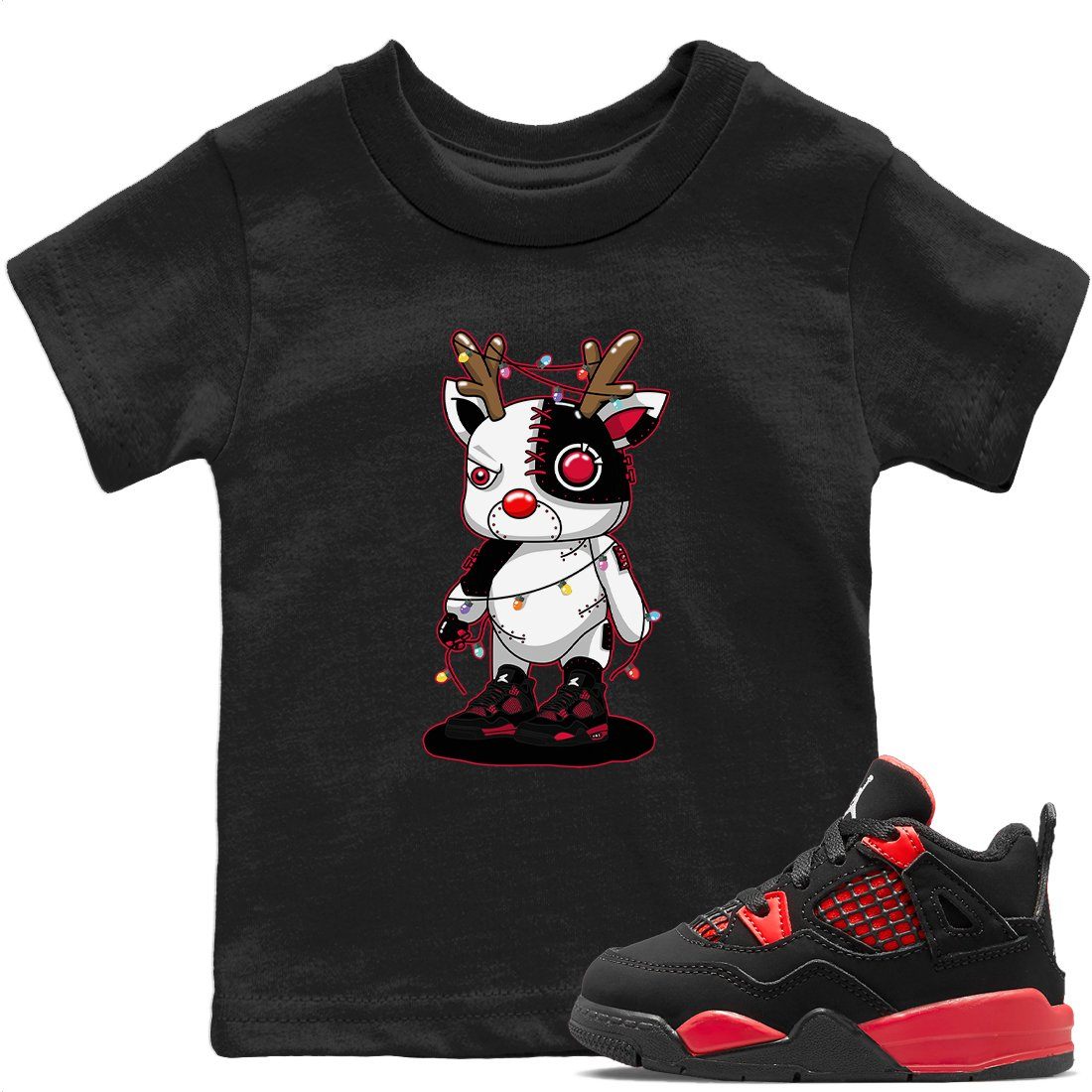 Jordan 4 Red Thunder Sneaker Matching T-Shirt Cyborg Reindeer Sneaker Tees Jordan 4 Red Thunder Sneaker Release Tees Kids Shirts
