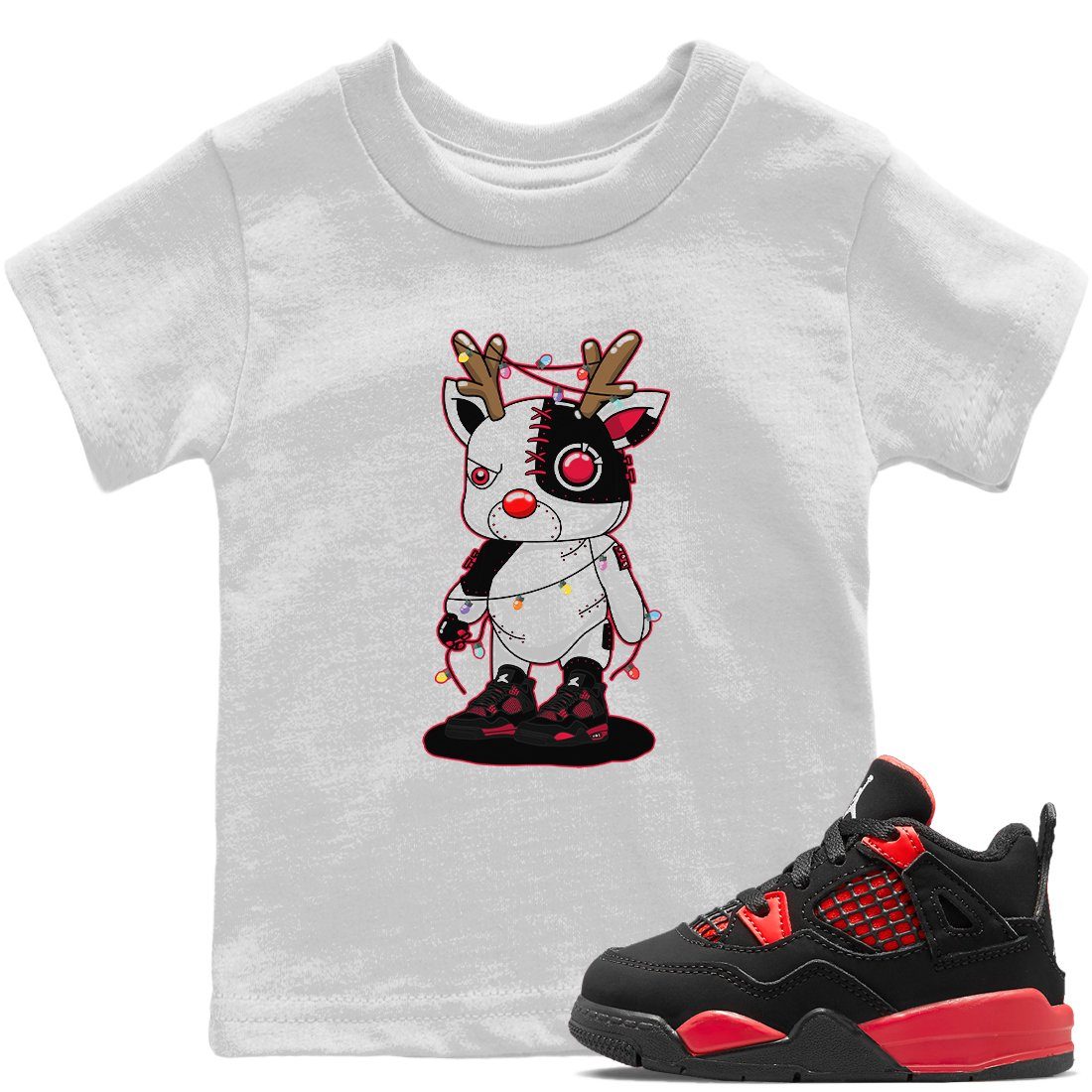 Jordan 4 Red Thunder Sneaker Matching T-Shirt Cyborg Reindeer Sneaker Tees Jordan 4 Red Thunder Sneaker Release Tees Kids Shirts