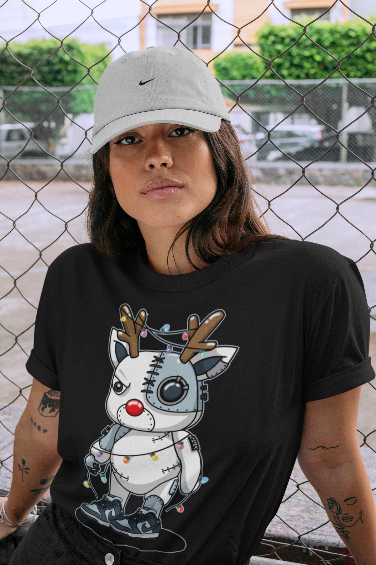 Dunk championship Grey Sneaker Match Tees Cyborg Reindeer Sneaker Tees Dunk championship Grey Jordan to match sneaker T-Shirt Crew Neck Shirts