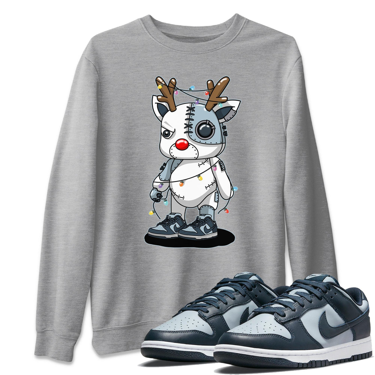Dunk championship Grey Sneaker Match Tees Cyborg Reindeer Sneaker Tees Dunk championship Grey Jordan to match sneaker T-Shirt Crew Neck Shirts