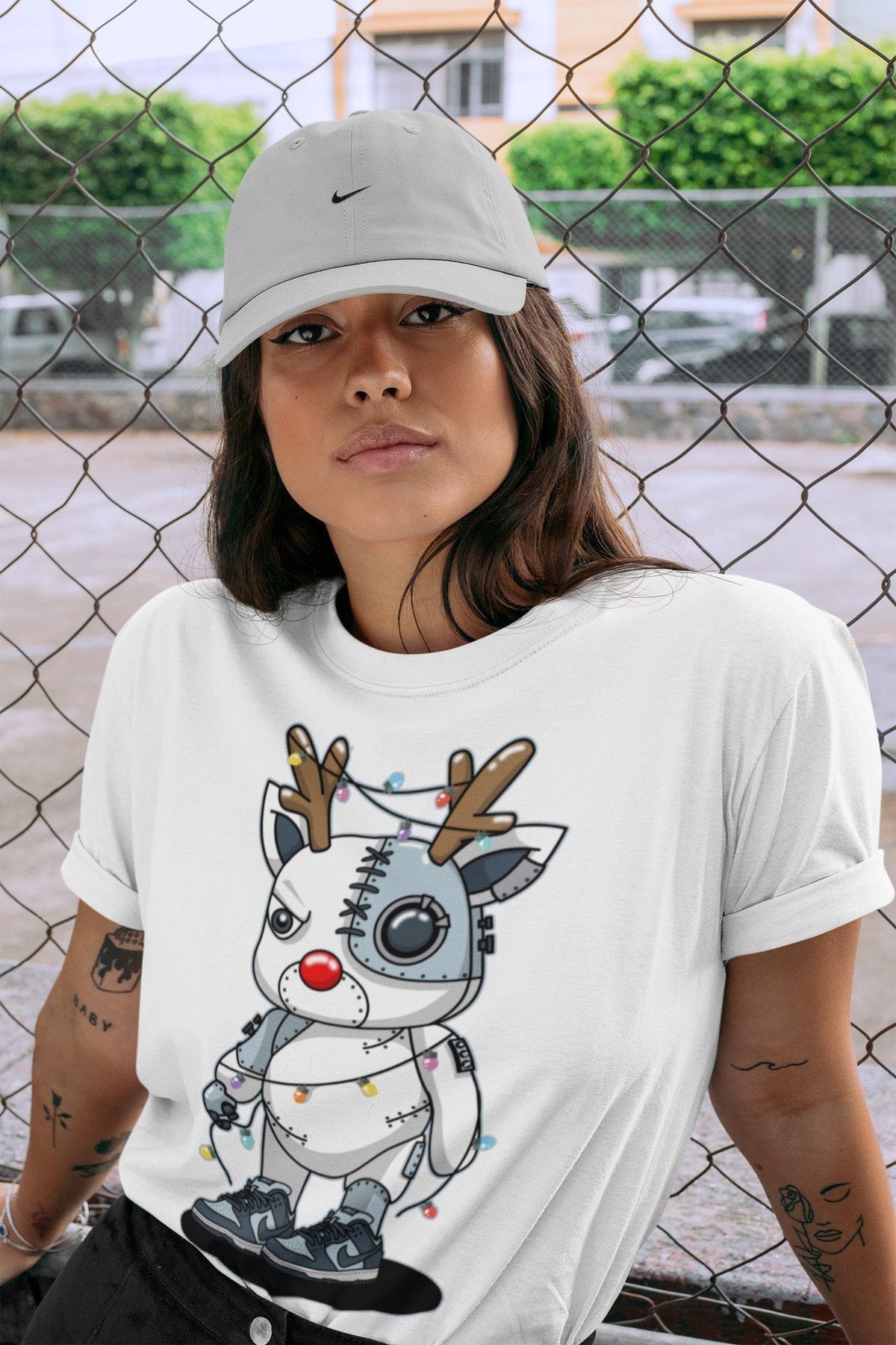 Dunk championship Grey Sneaker Match Tees Cyborg Reindeer Sneaker Tees Dunk championship Grey Jordan to match sneaker T-Shirt Crew Neck Shirts