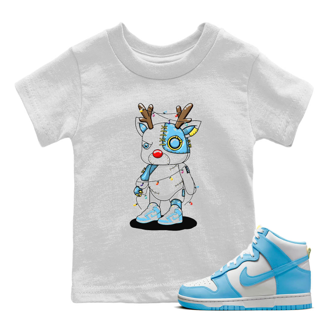Nike Dunk High Blue Chill Shirt To Match Jordans Cyborg Reindeer Sneaker Tees Nike Dunk High Blue Chill Drip Gear Zone Sneaker Matching Clothing Kids Shirts