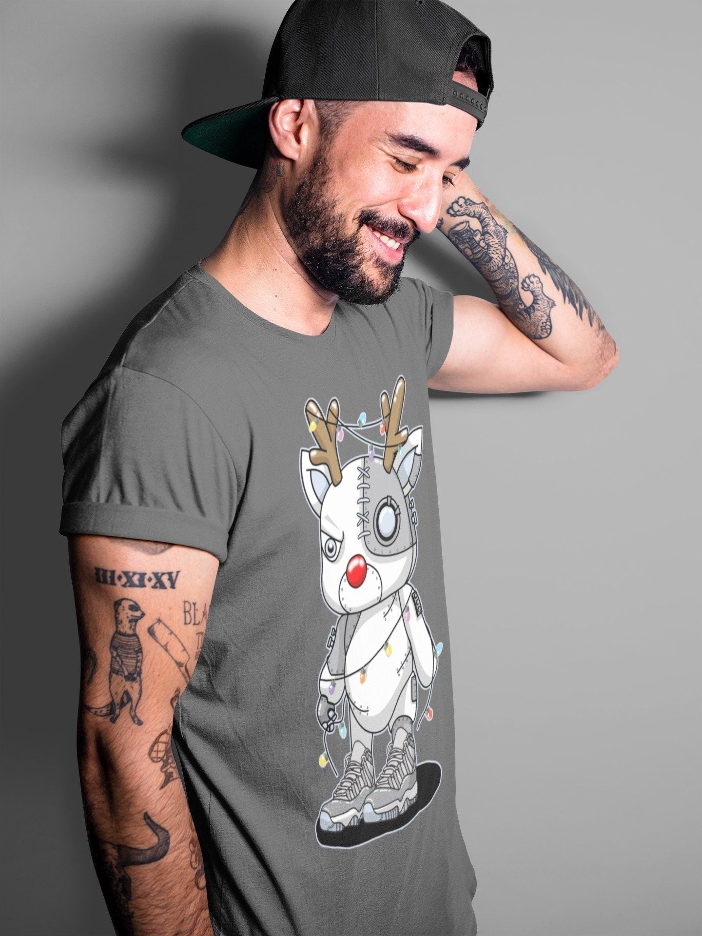 Jordan 11 Cool Grey Shirt To Match Jordans Cyborg Reindeer Sneaker Tees Jordan 11 Cool Grey Drip Gear Zone Sneaker Matching Clothing Unisex Shirts