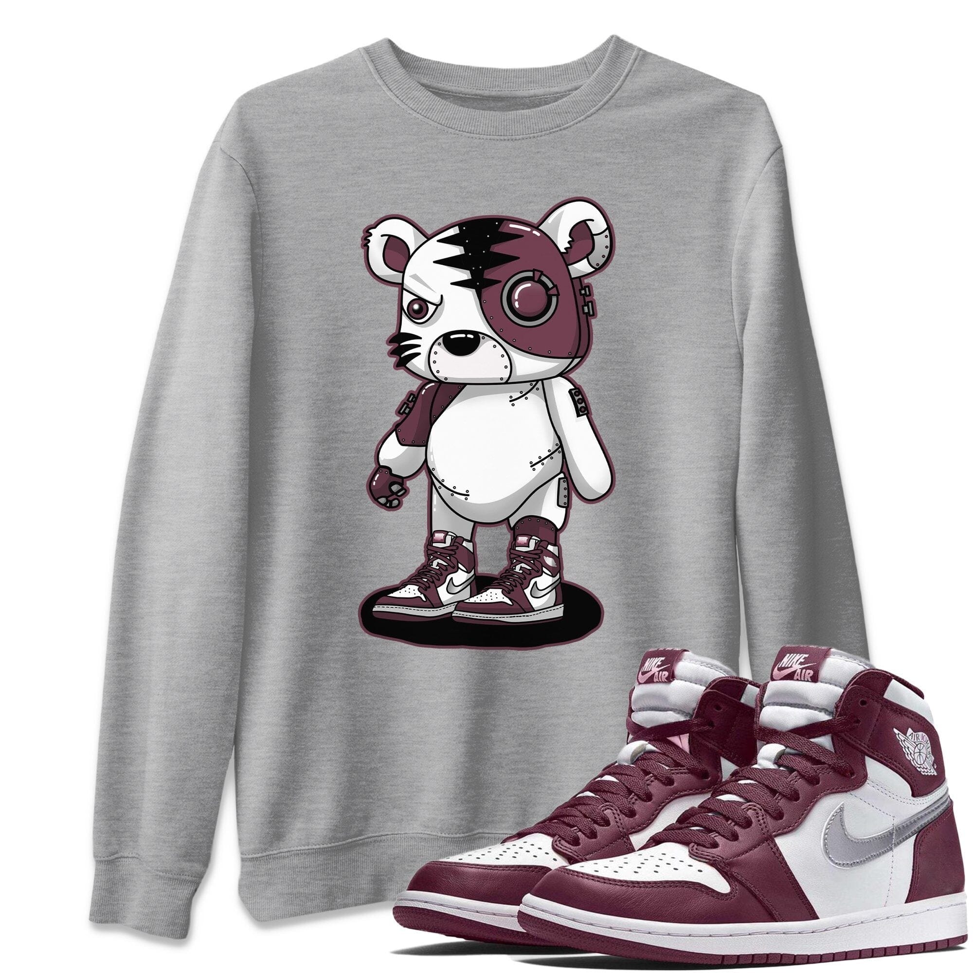 Jordan 1 Bordeaux Sneaker Matching T-Shirt Cyborg Tiger Sneaker Tees Jordan 1 Bordeaux Sneaker Release Tees Crew Neck Tees