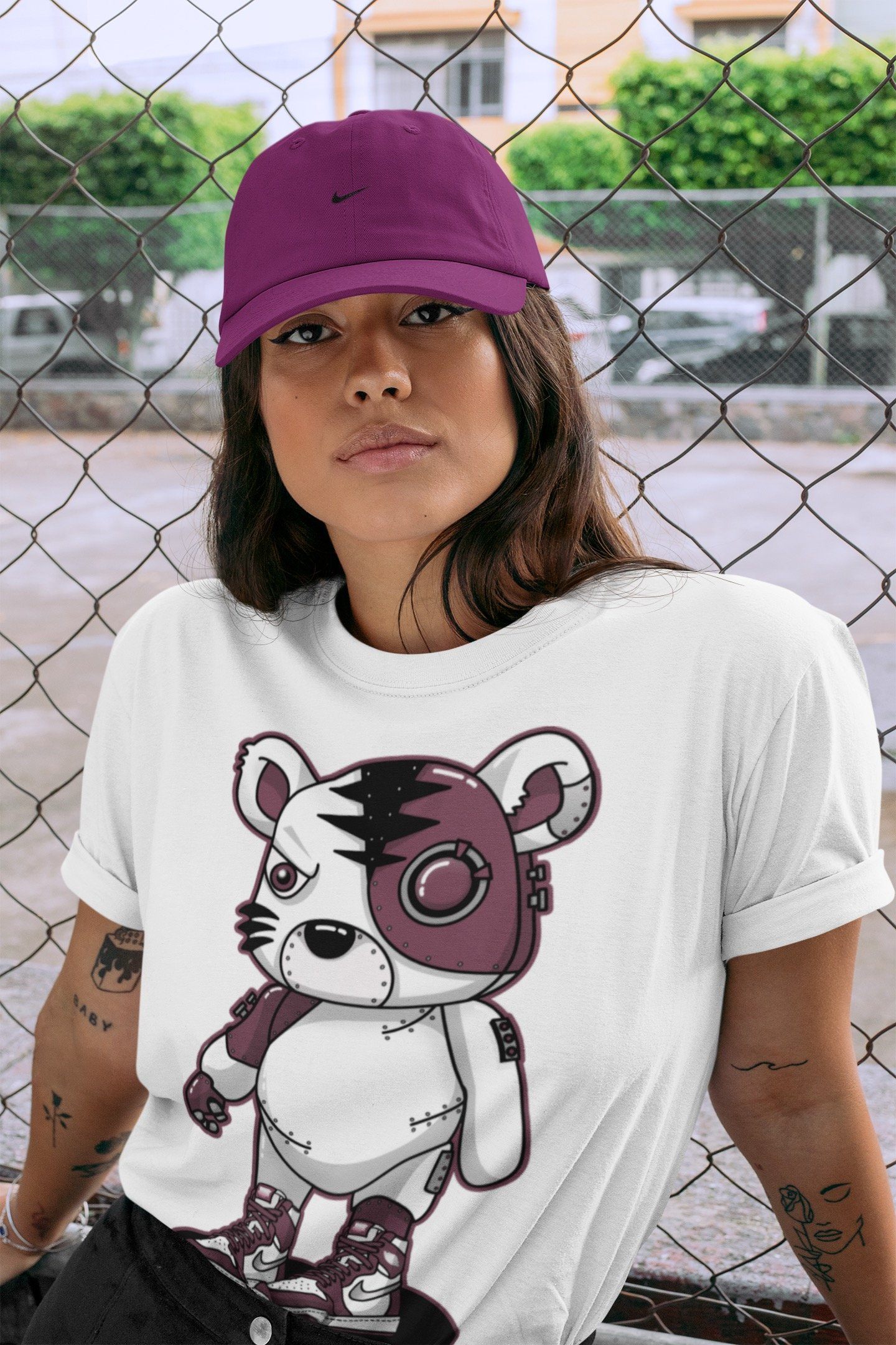 Jordan 1 Bordeaux Sneaker Matching T-Shirt Cyborg Tiger Sneaker Tees Jordan 1 Bordeaux Sneaker Release Tees Crew Neck Tees